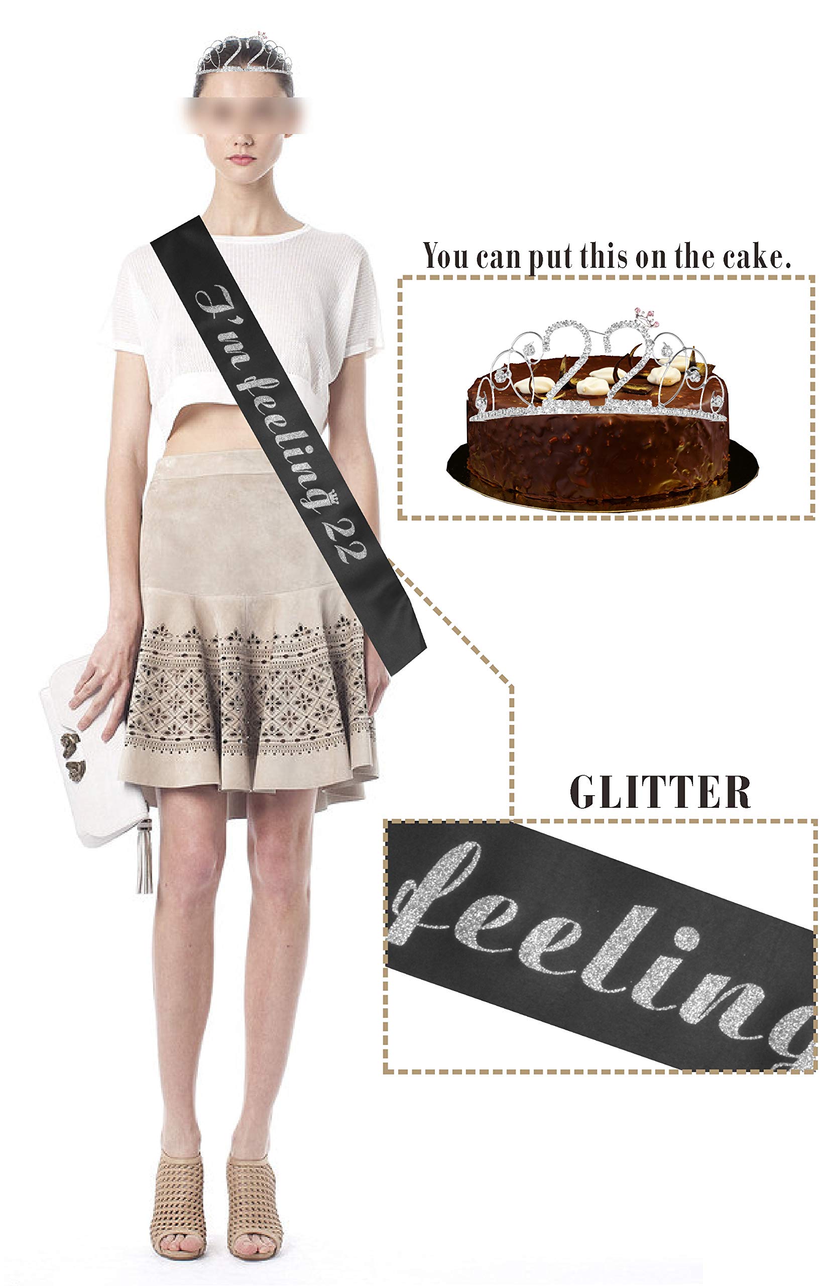 MEANT2TOBE 22nd Birthday Sash & Tiara Set for Women - Sparkling Glitter Sash & Rhinestone Silver Metal Tiara | Perfect 22nd Birthday Party Gift | Great for Birthday Celebrations, Bachelorette Parties & Special Occasions