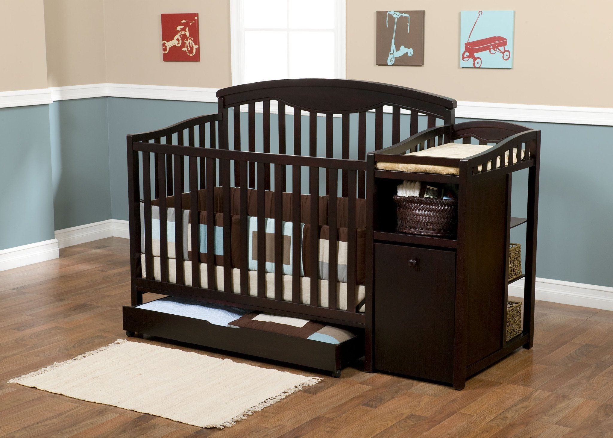 Cambridge Convertible Crib and Changer Set - 3-in-1 Baby Nursery Furniture for Newborn to Toddler | Perfect for Small Spaces & Modern Nurseries
