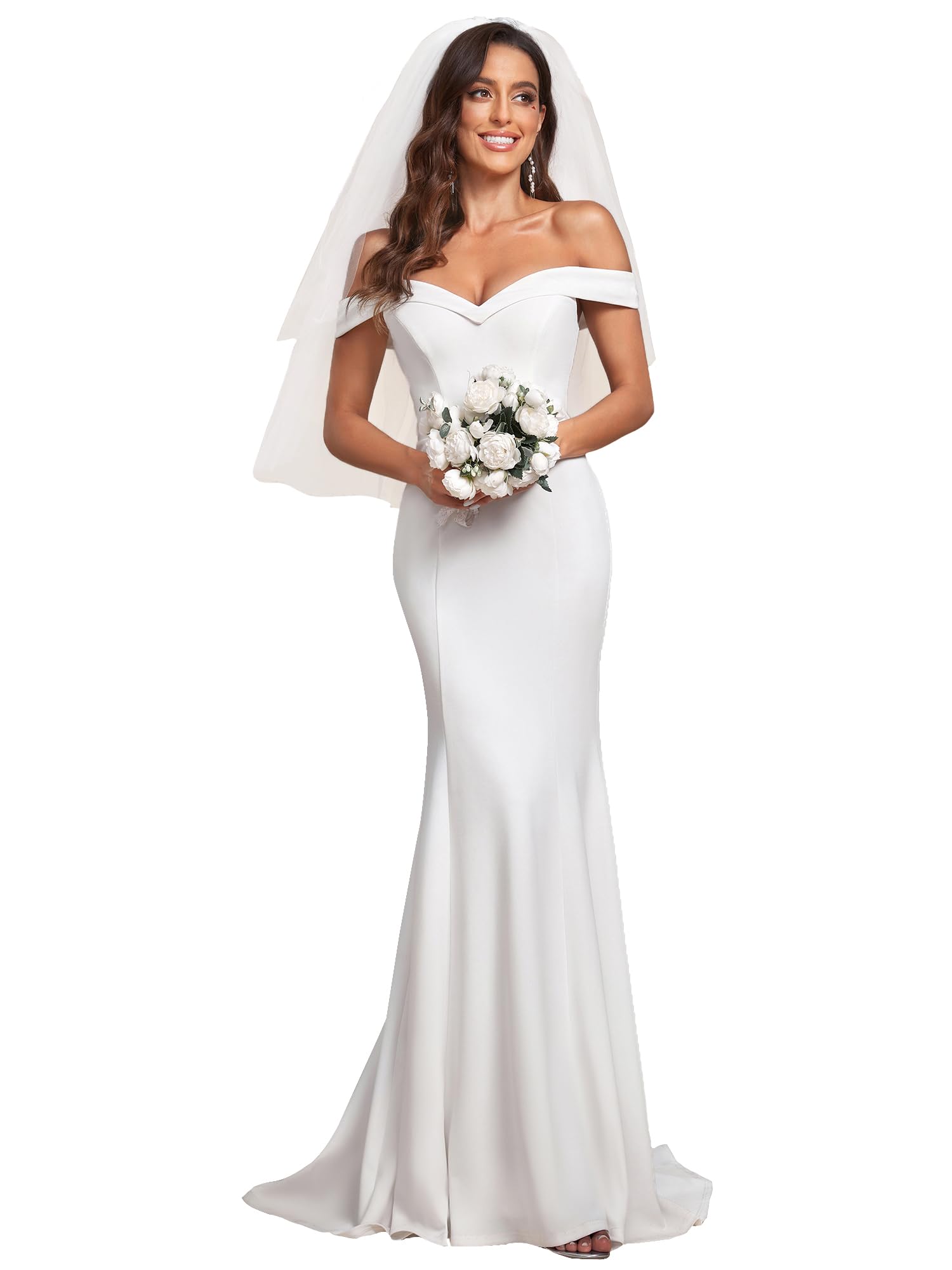 Ever-Pretty Women's Off-Shoulder Mermaid Sweep Train Long Wedding Dress for Bride 0247 - Elegant Bridal Gown for Beach, Church & Formal Weddings