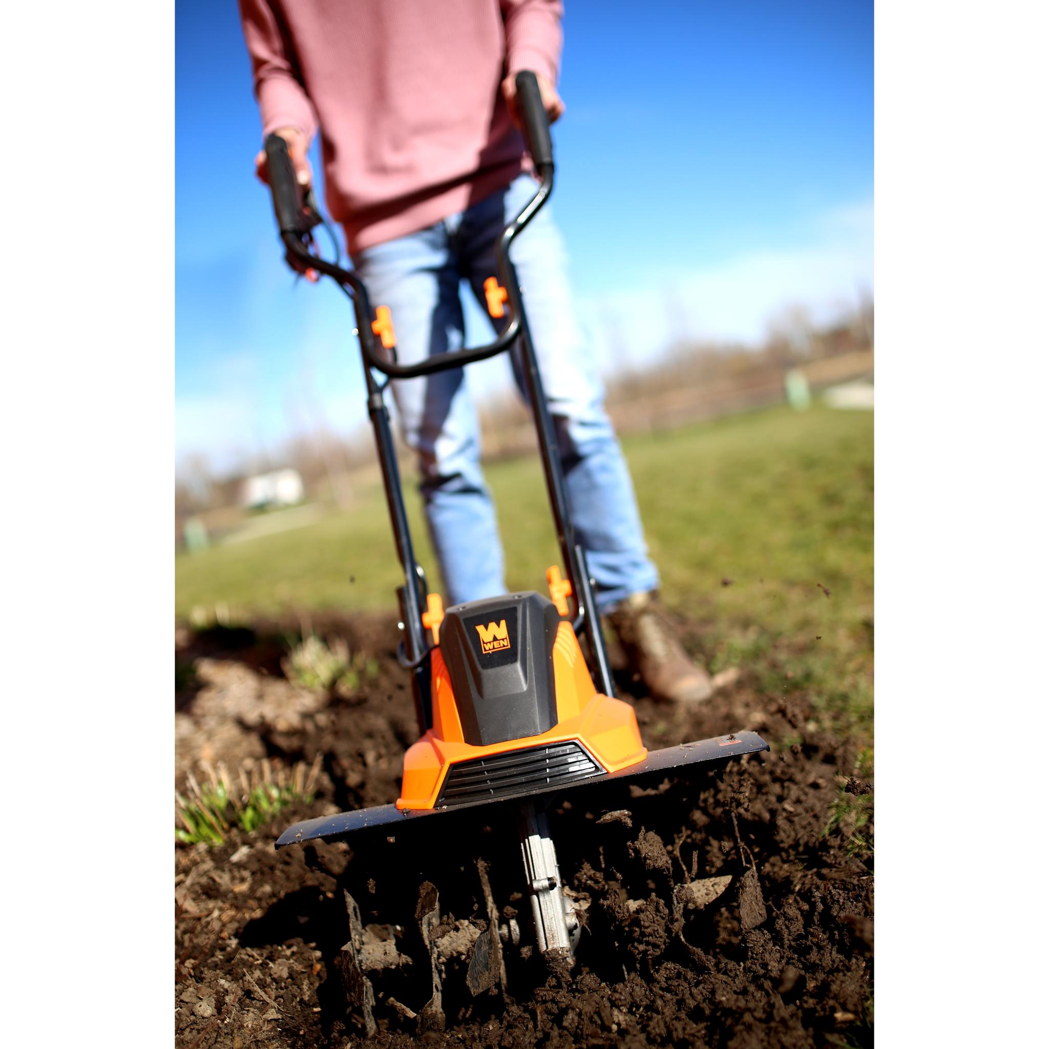 WEN TC1318 13.5 Amp 18 Inch Electric Tiller and Cultivator - Powerful Garden Soil Cultivator for Home Landscaping & Vegetable Gardens