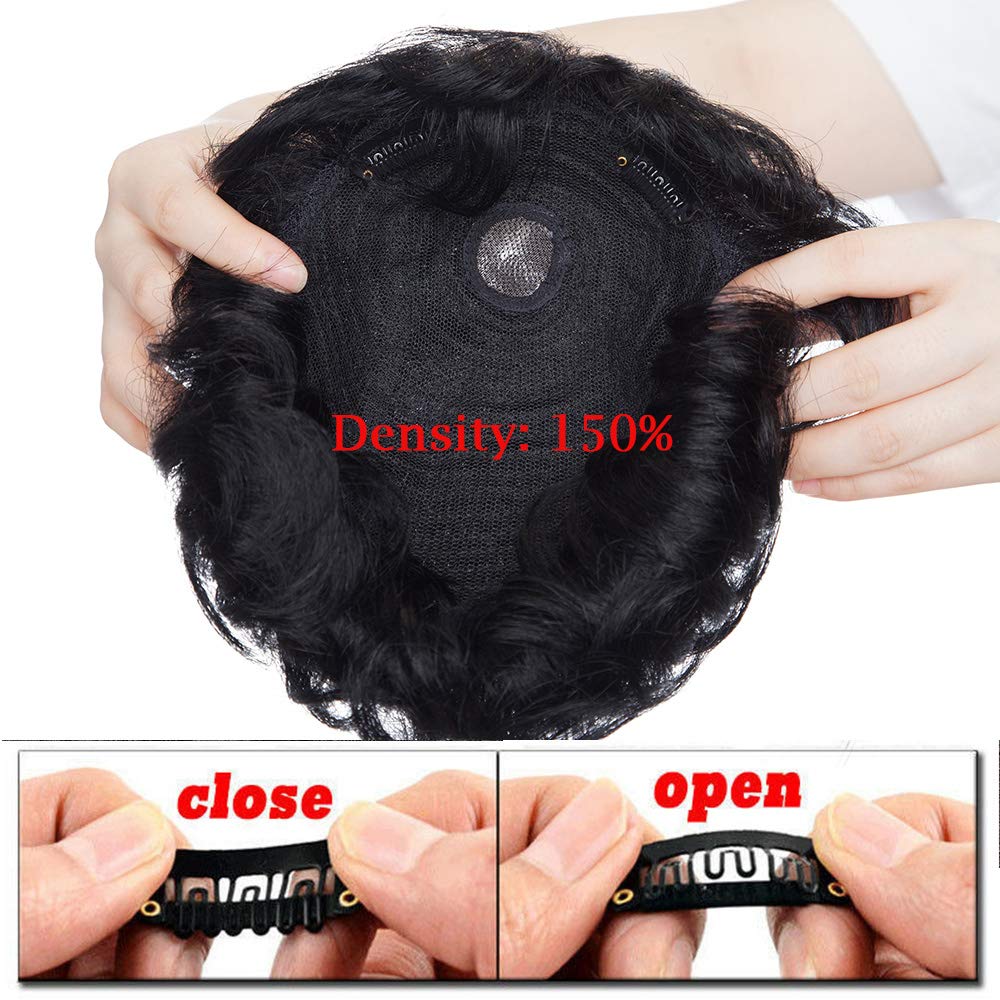 Natural Human Hair Topper for Men & Women - 4inch Clip-in Hairpiece for Thinning Hair (Color #1B Black) | Perfect for Daily Wear, Parties & Special Occasions
