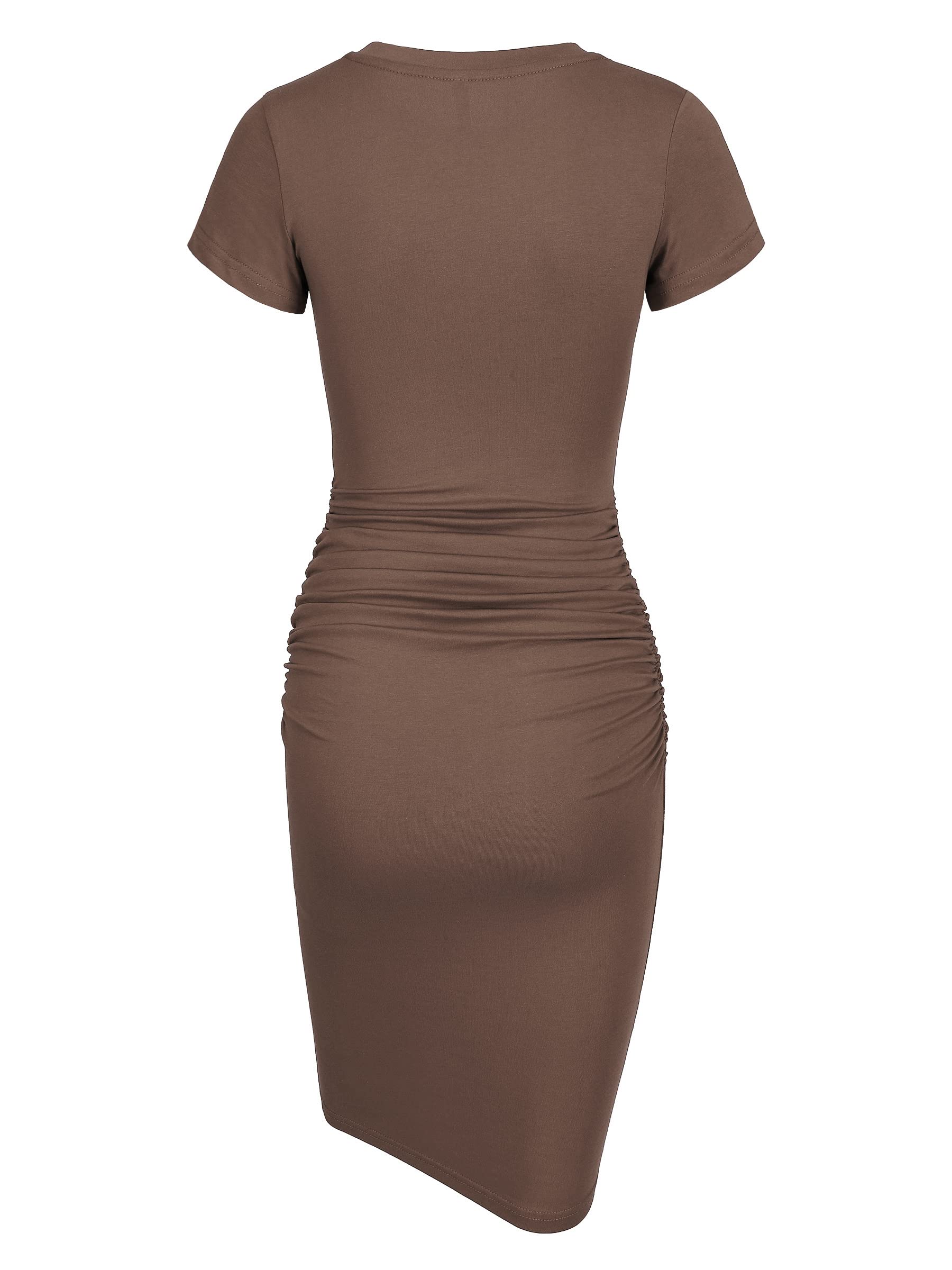 Laughido Women's Short Sleeve Ruched Bodycon Sundress - Knee Length T-Shirt Dress for Summer 2025 | Trendy Casual Outfit for Beach, Vacation & Date Night