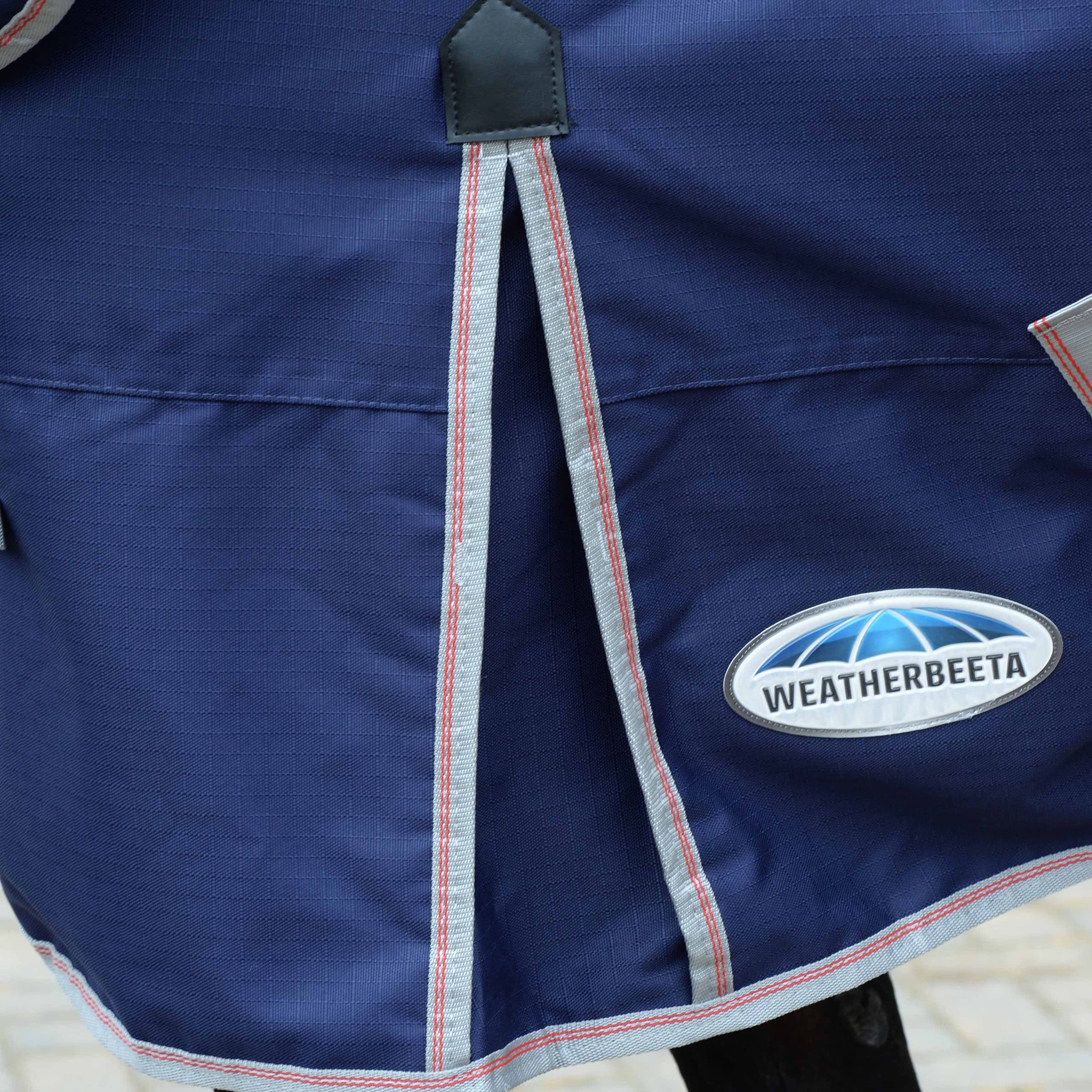 WeatherBeeta ComFiTec Essential Standard Neck Lite Horse Blanket - Navy/Silver/Red - 54 Inch - Waterproof & Breathable - Ideal for Turnout & Stable Use