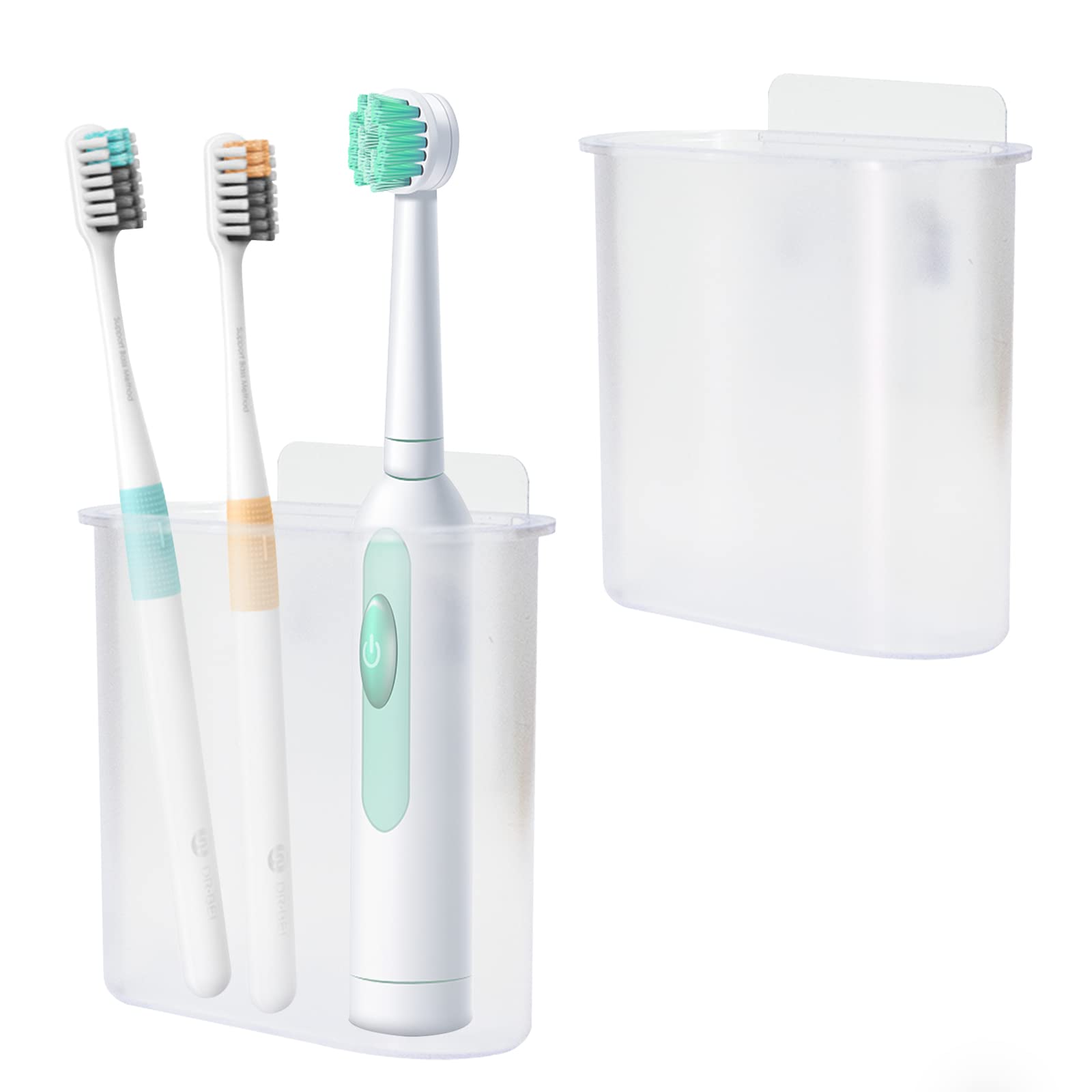 2-Pack Self-Adhesive Wall Mount Toothbrush Holders for Electric Toothbrushes, Razors & Toothpaste - Bathroom Organizer (Black & Clear) - Perfect for Small Spaces, RVs & Dorm Bathrooms
