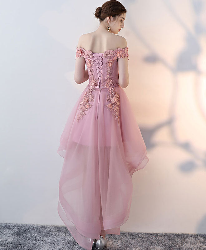 Elegant Pink Lace High-Low Prom Dress for Women | Formal Homecoming Gown | Perfect for Prom Night, Graduation & Special Occasions