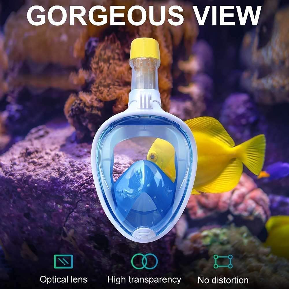 **Foldable Full Face Snorkel Mask for Adults & Kids - Anti-Fog Scuba Diving Mask with Wide Underwater View - Blue (L/XL) - Perfect for Ocean Adventures, Snorkeling & Swimming**