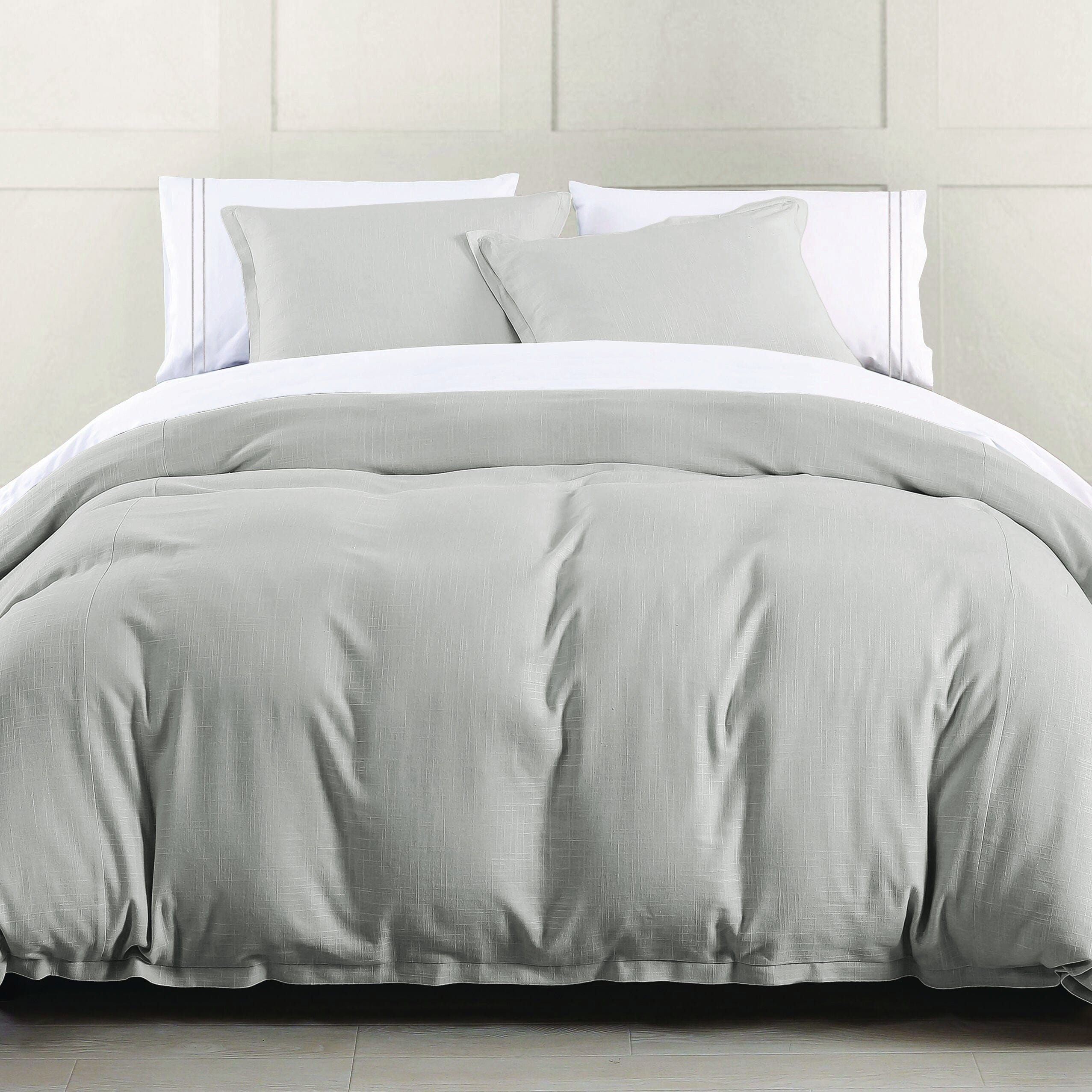 Hera Washed Linen Flange Bedding Set - Queen Size 4-Piece Set with Pillowcases & Duvet Cover - Breathable & Soft for All Seasons - Perfect for Master Bedroom, Guest Room & Vacation Homes