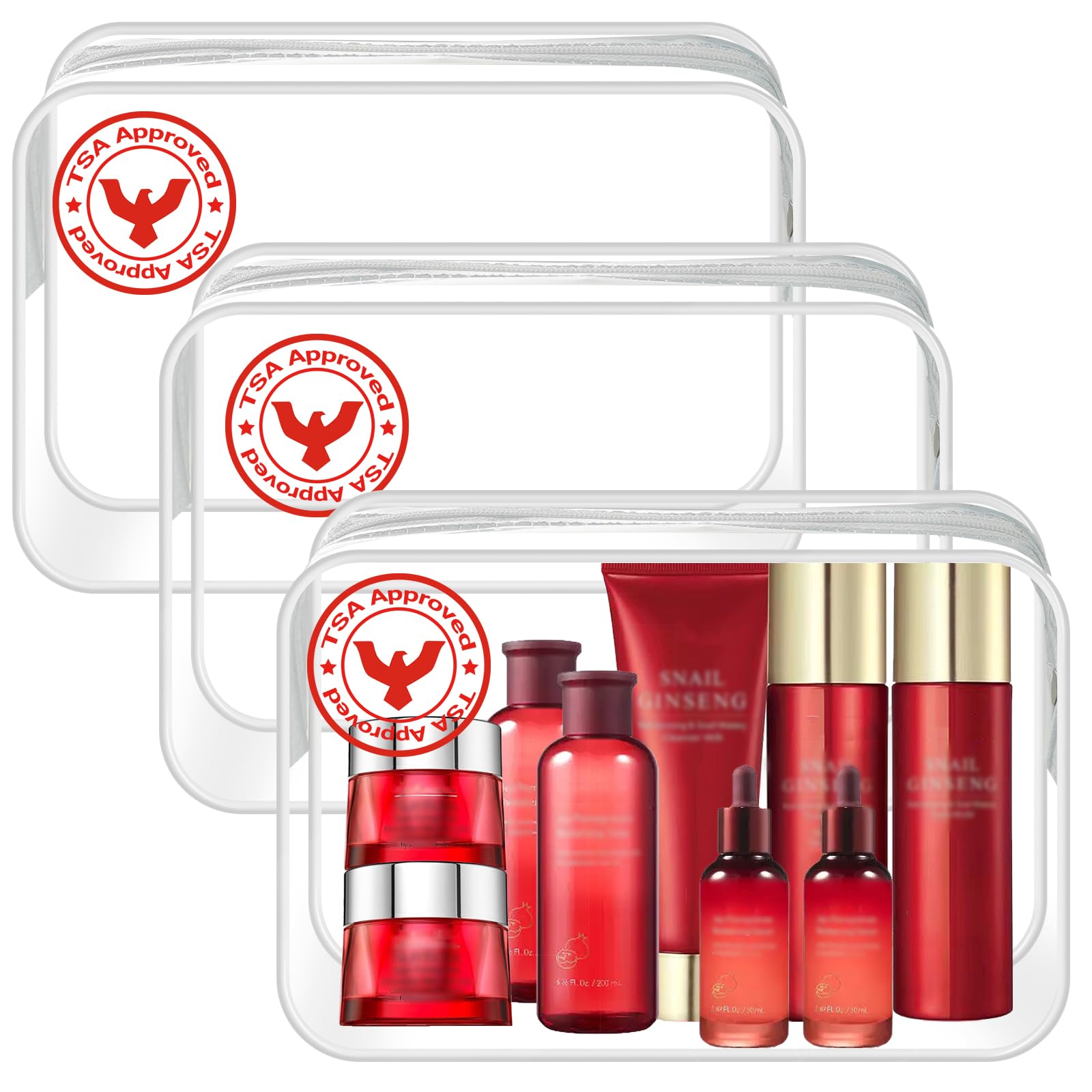 TSA Approved Clear Toiletry Bag 3-Pack - Leakproof Quart Size Travel Cosmetic Bag with Waterproof Zipper for Airport Security | Perfect for Carry-On Essentials, Business Trips & Vacation Packing