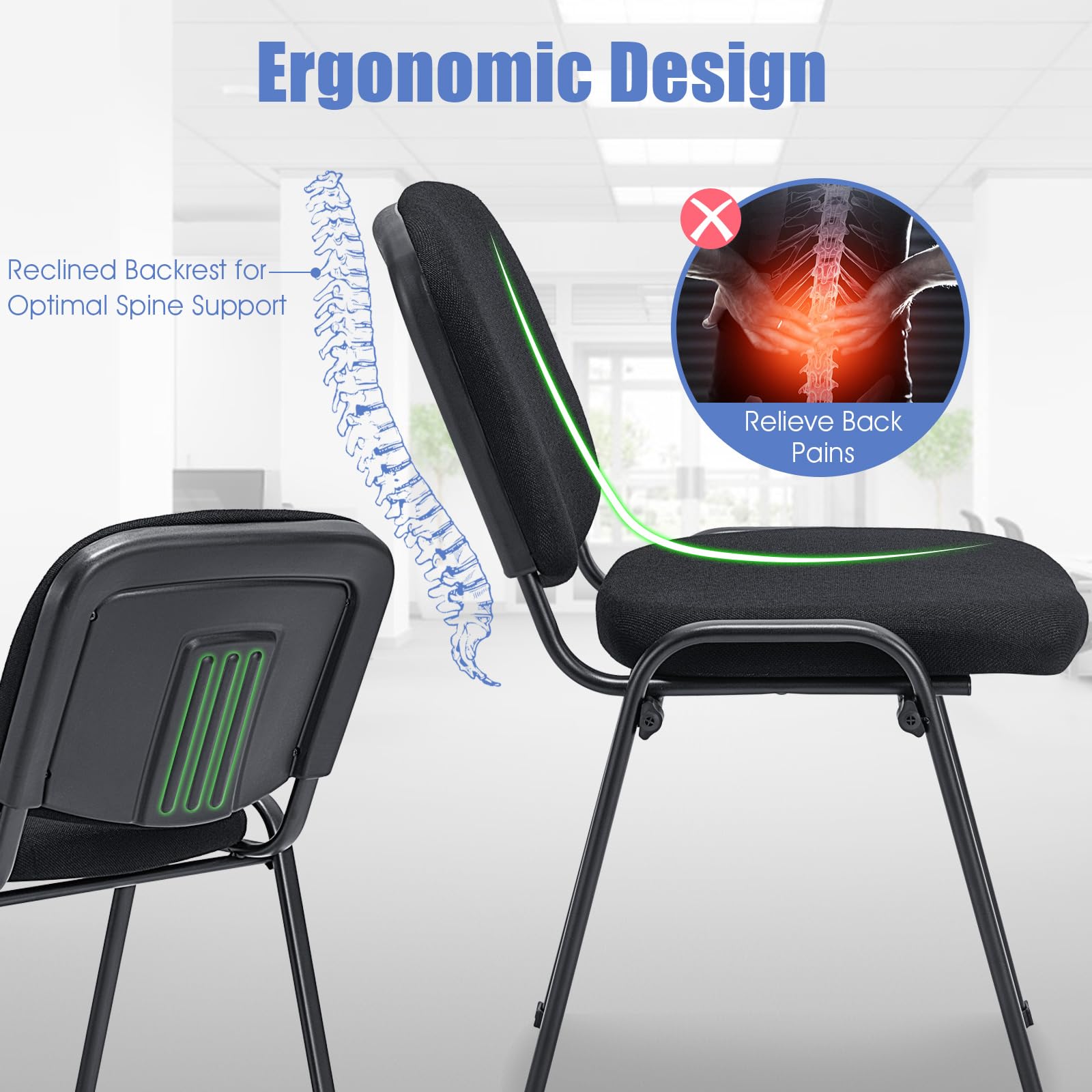 Tangkula 5-Piece Stackable Conference Room Chairs Set - Ergonomic Office Guest Chairs with Upholstered Back & Seat - Perfect for Waiting Rooms, Meeting Spaces & Reception Areas (Black) - Ideal for Corporate Offices, Hotels & Business Centers
