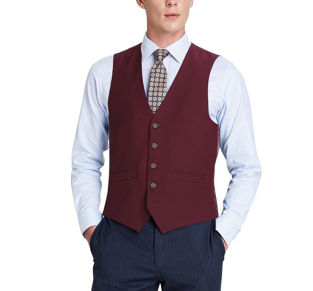 Alessandro Vitello by Renoir Burgundy Business Suit Vest - Regular Fit Waistcoat for Men | Perfect for Office, Weddings & Formal Events | Premium Dress Vest Collection 2018