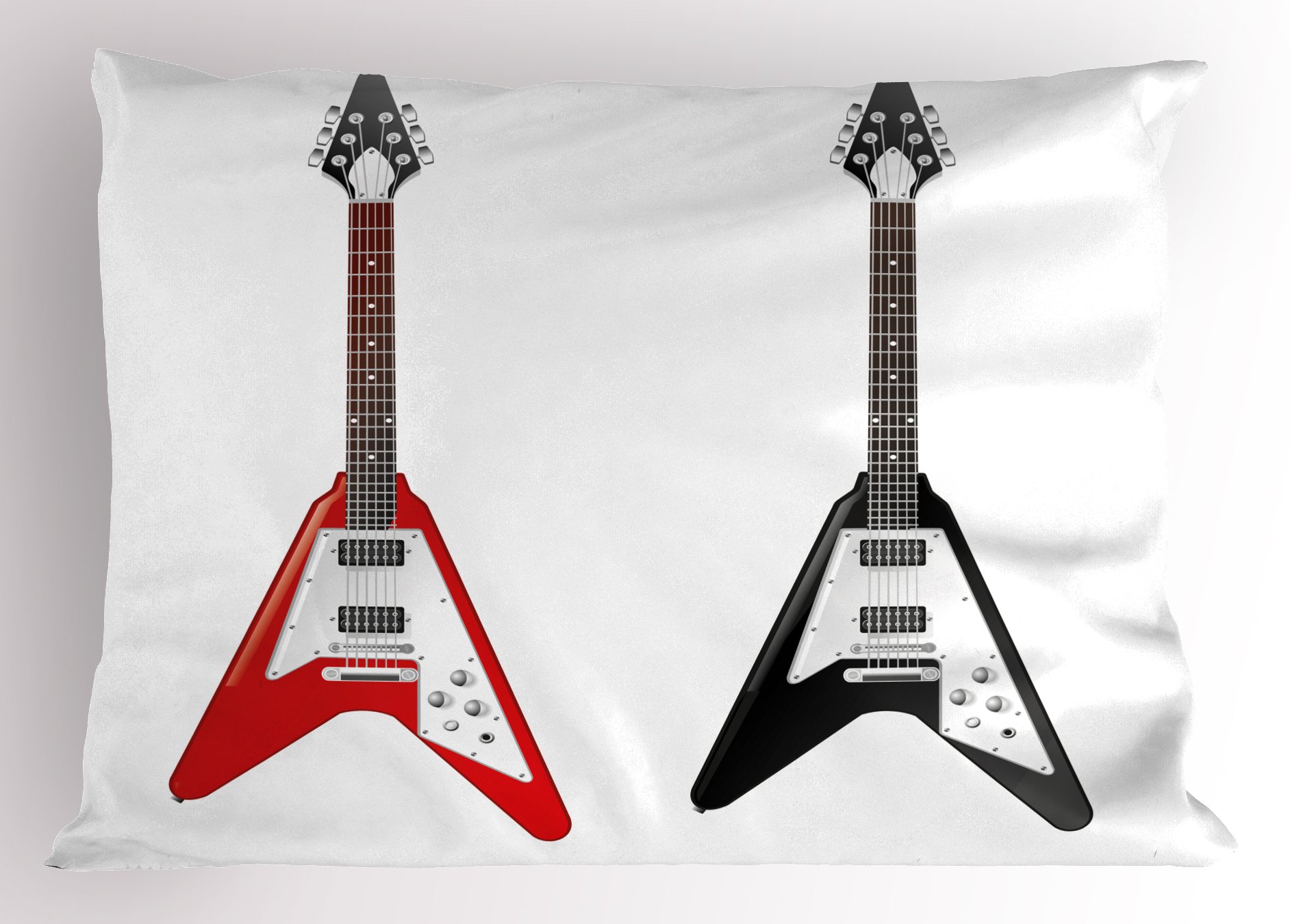Ambesonne Guitar Pillow Sham - Musical Instrument Design with V-Shaped Rock & Roll Strings - Decorative Standard Size Printed Pillowcase (26x20 Inches) - Multicolor - Perfect for Music Lovers' Bedroom, Living Room, or Dorm Decor