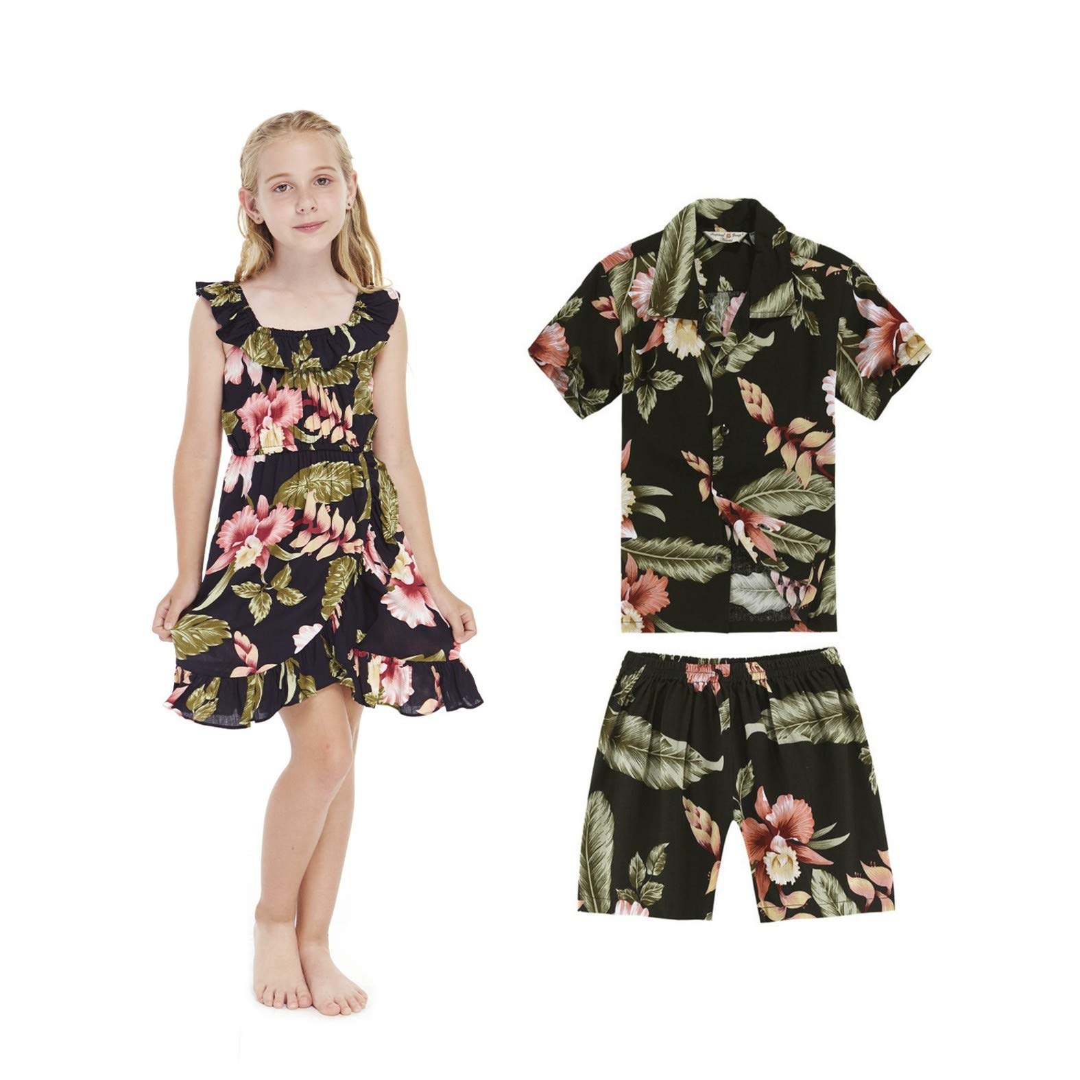 **Matching Hawaiian Luau Wrap Outfits for Siblings – Boys & Girls Tropical Floral Print – Perfect for Beach Parties, Family Photos & Summer Vacations**