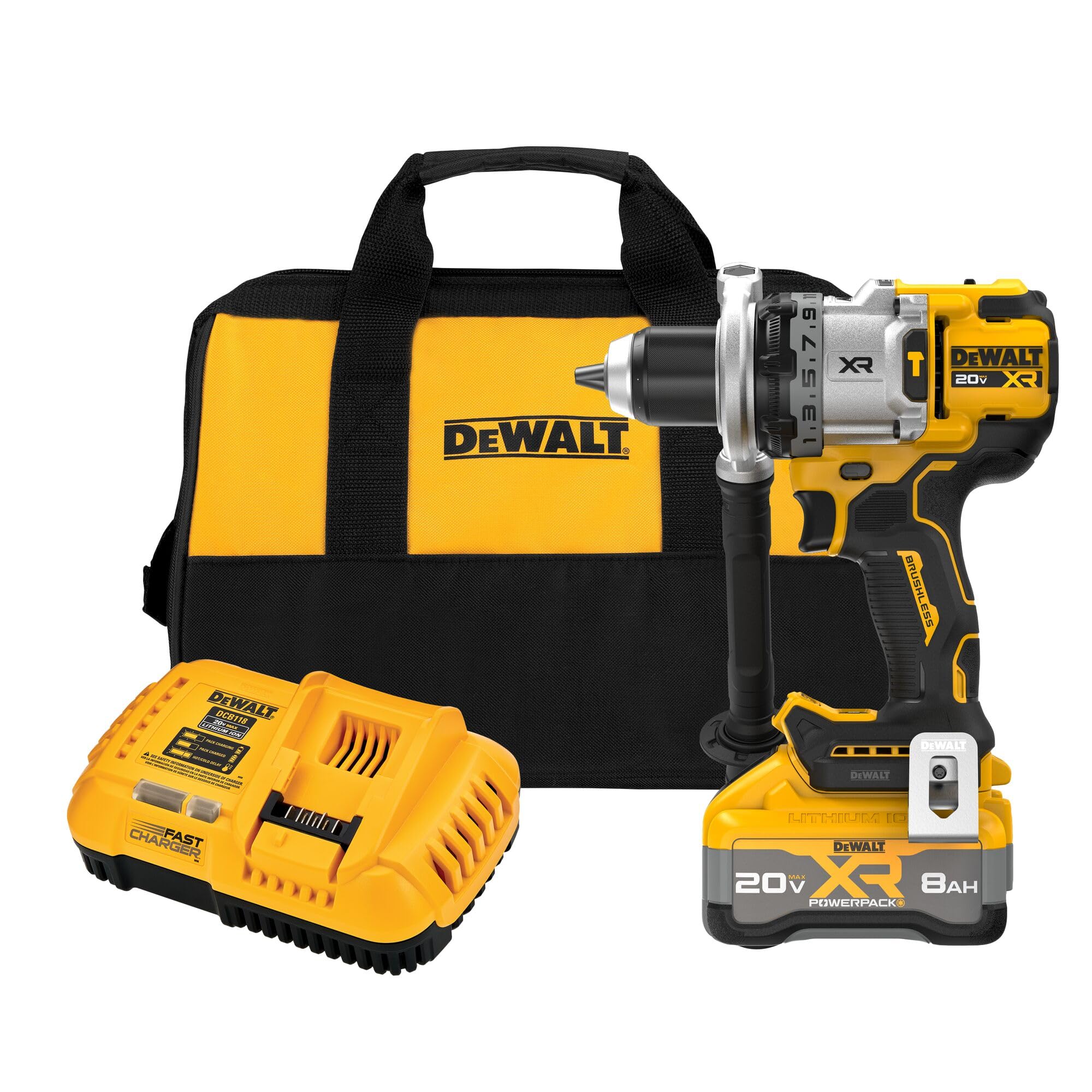 DEWALT 20V MAX XR Cordless Hammer Drill Kit with 8AH Battery & Charger - 1/2 Inch Heavy Duty Power Drill for Woodworking, Metal Drilling & Construction Projects (DCD1007WW1)