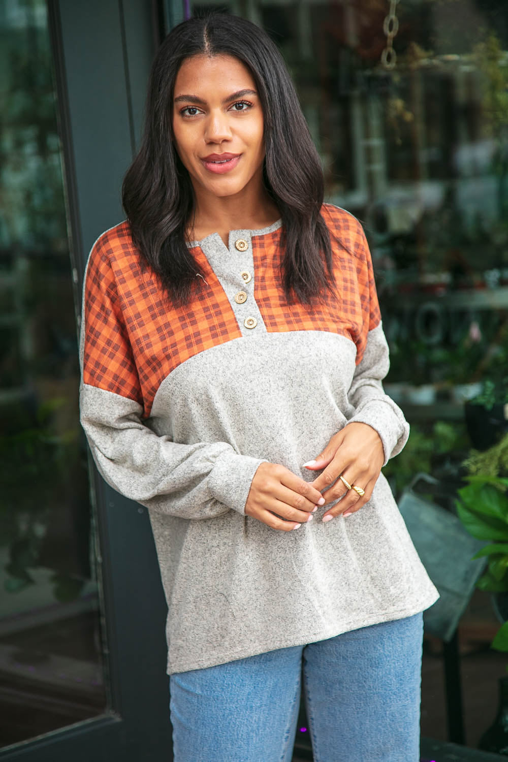 Soft Plaid Cashmere Feel Two-Tone Button Down Shirt for Women - Comfortable & Stylish Office Wear & Casual Outfits