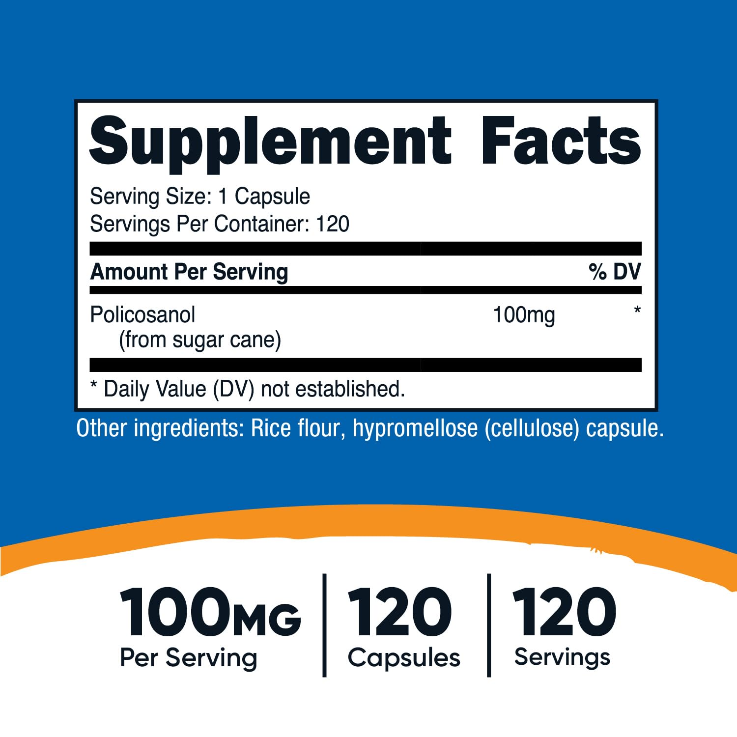Nutricost Policosanol 100mg, 120 Capsules - Gluten Free, Non-GMO, Vegetarian Friendly Supplement for Heart Health & Cholesterol Support - Perfect for Daily Wellness Routine