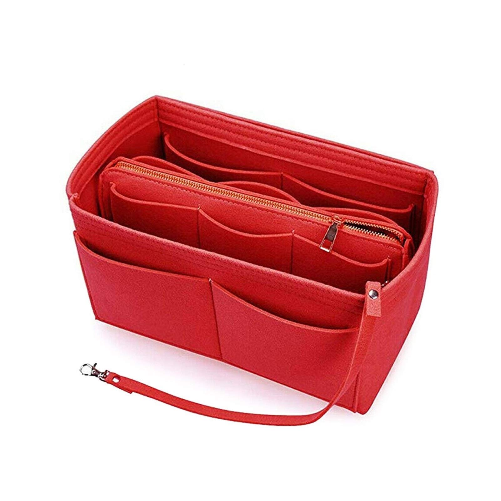 LICGB Felt Purse Insert Organizer - Small Red Cosmetic Bag Organizer for Handbags & Totes | Portable Makeup Storage Solution | Perfect for Travel, Work & Daily Essentials Organization