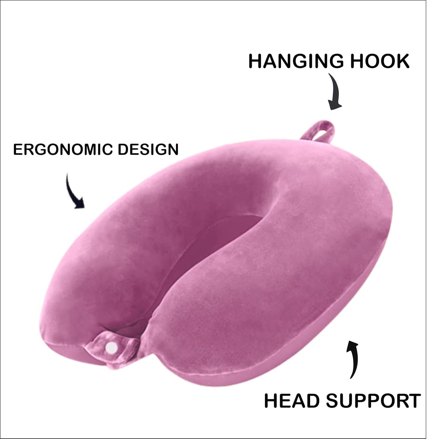 Vibgyor Vibes U-Shaped Travel Neck Pillow with Eye Mask - Ergonomic Support for Airplane, Car & Train Travel - Lightweight Sleeping Pillow for Men & Women (Pink) | Perfect for Long Flights, Road Trips & Commuting