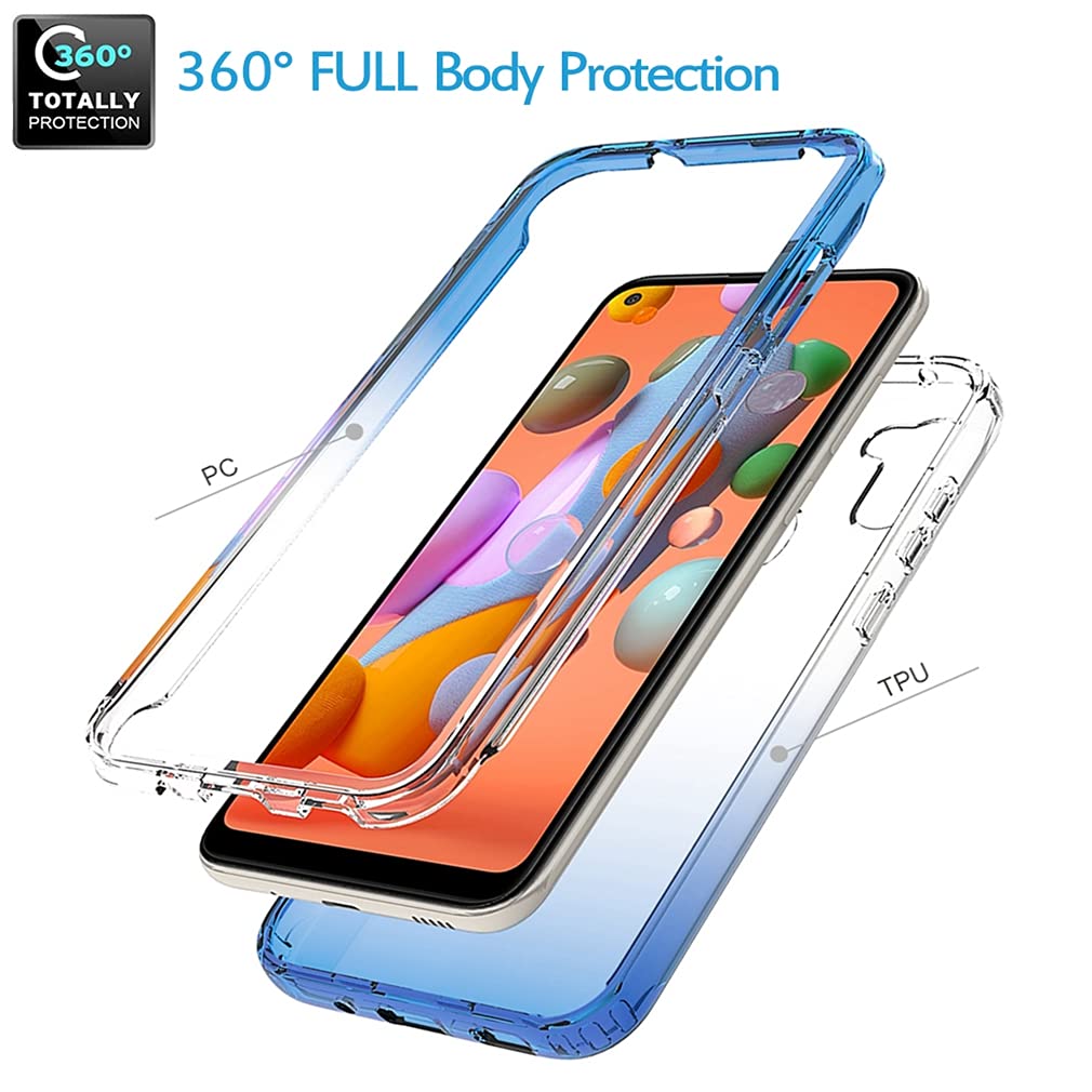 **Samsung Galaxy A11 Phone Case for Women - Clear Shockproof Full Body Protective Cover with Hard PC Shell & Soft TPU Bumper - Perfect for Everyday Use, Work, and Travel (Blue)**