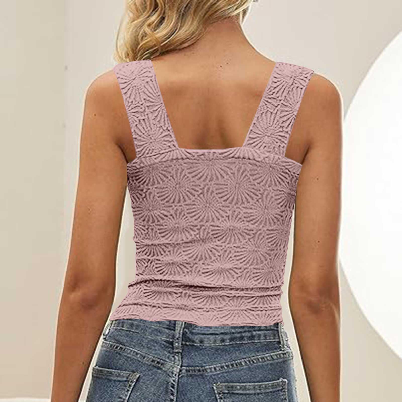 Stylish Women's Square Neck Wide Strap Sleeveless Crop Tank Top - Breathable Summer Casual Wear for Beach, Gym & Everyday Outfits