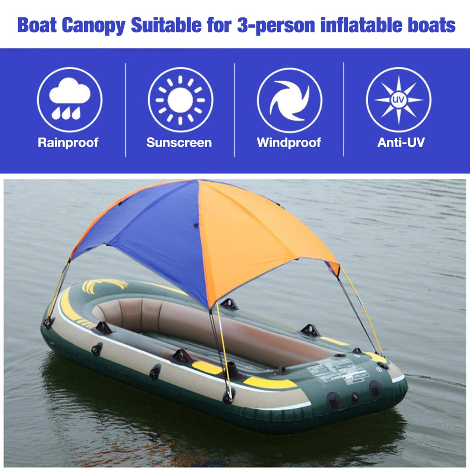 Inflatable Boat Sun Shade Canopy - Waterproof Fishing Kayak Shelter with Folding Design - 3-Person Boat Accessories for Sun Protection & Rain Cover - Perfect for Kayaking, Fishing, and Outdoor Water Activities