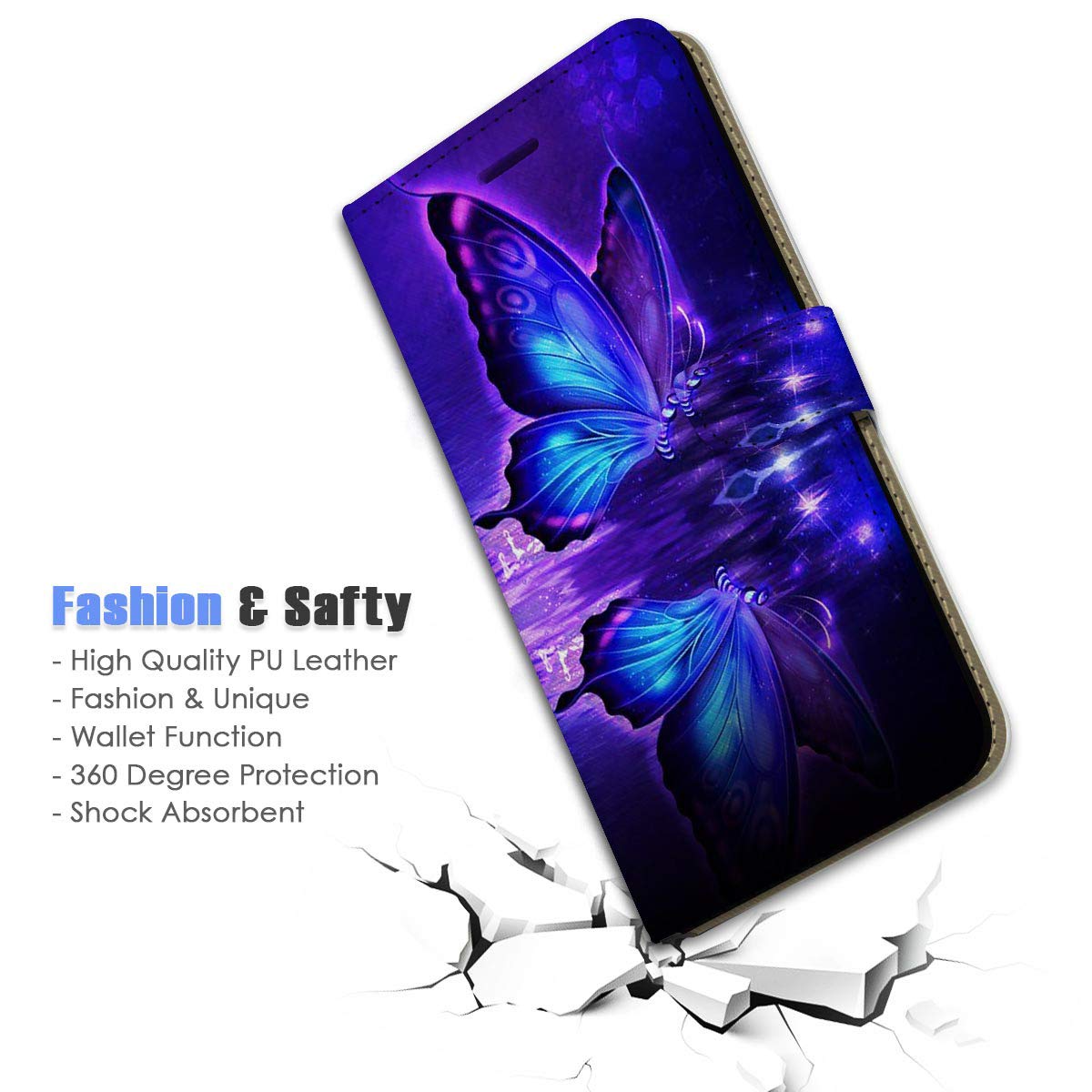 Samsung Galaxy S22 Ultra Flip Wallet Phone Case with Card Holder - Blue Butterfly Design (A24225) | Slim Protective Cover for Everyday Use & Travel