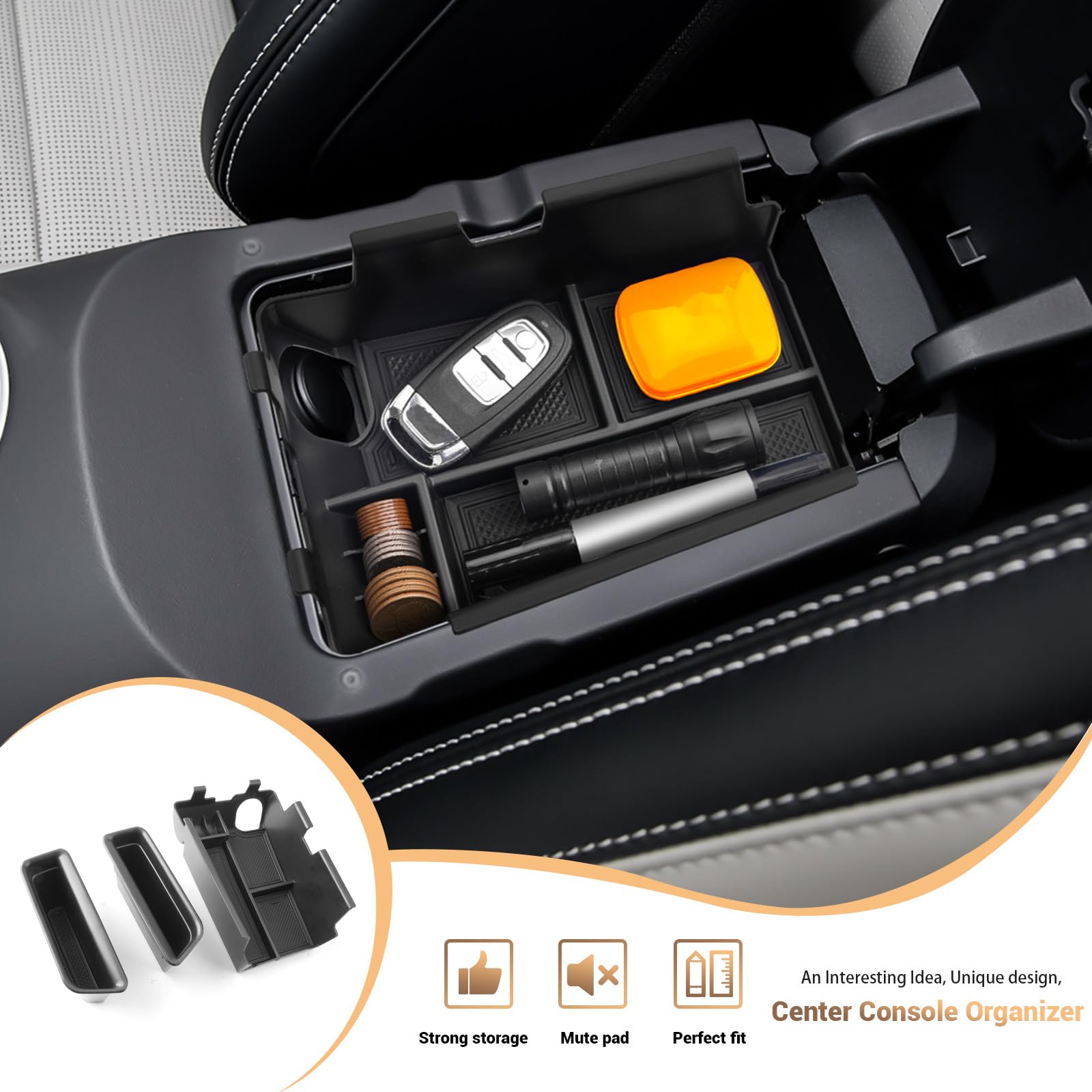 YEE PIN 2024 Ford Mustang Accessories - Center Console Tray & Door Handle Inserts (3-Pack) | Perfect for Organizing Small Items in Your Mustang | Great for Road Trips, Daily Commutes and Car Enthusiasts