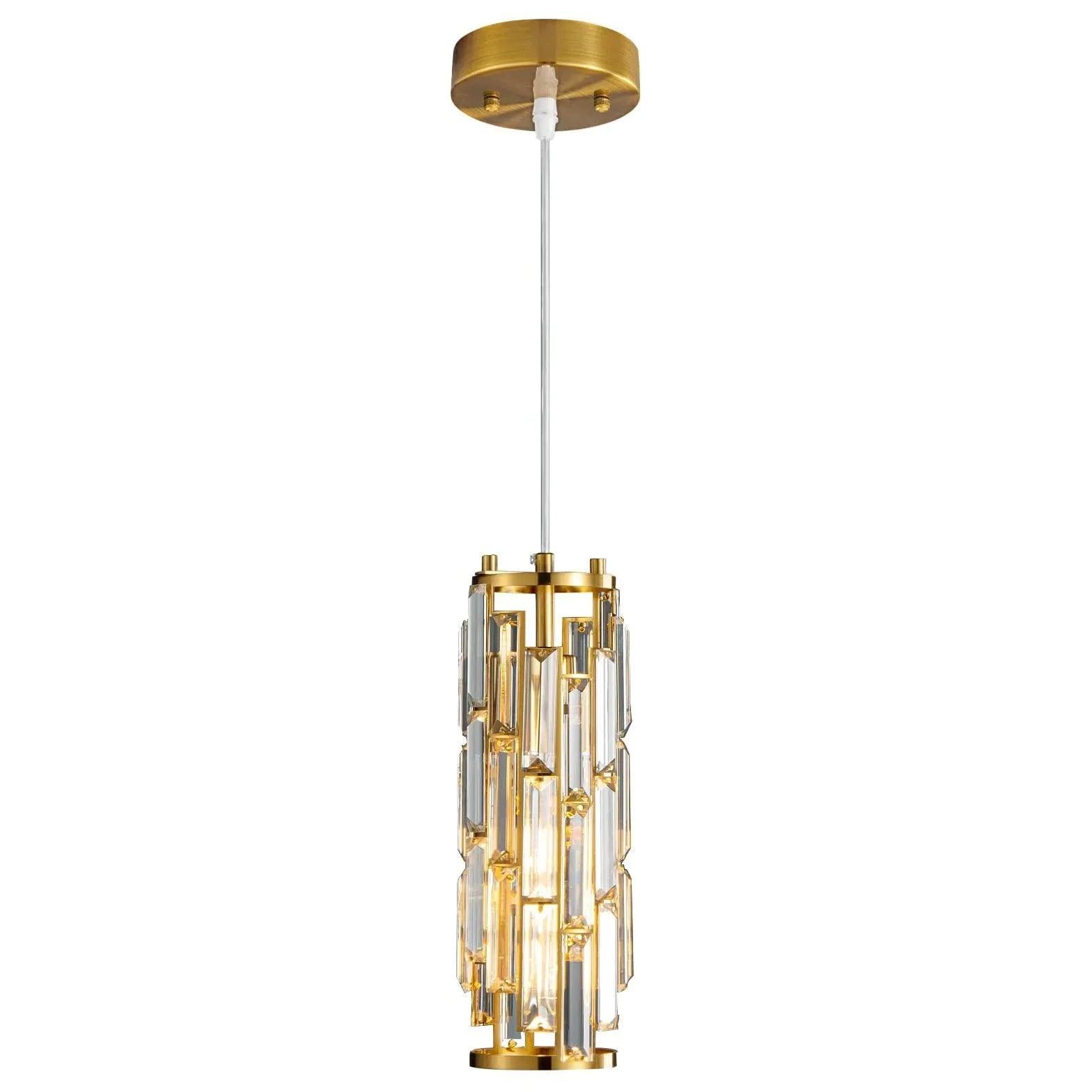 Modern Gold Crystal Cylinder Pendant Light - Elegant Dining Room & Kitchen Island Lighting Fixture for Home Decor