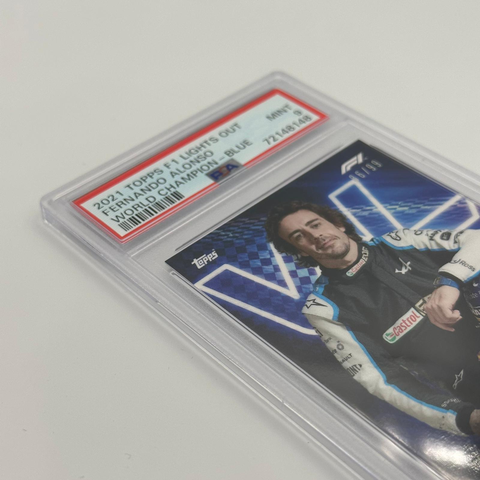 PSA 9 1986/99 Fernando Alonso Drivers World Champion Autographed Racing Card - Perfect for F1 Memorabilia Collections and Motorsport Fans