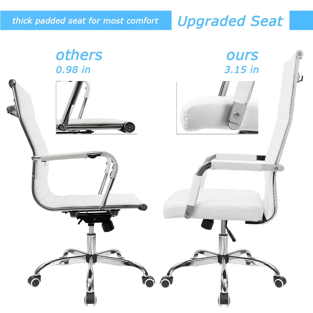 Furmax High Back PU Leather Office Chair - Adjustable Swivel Executive Conference Chair with Arms, Ergonomic Ribbed Design (White) - Perfect for Home Office, Conference Rooms & Workspaces