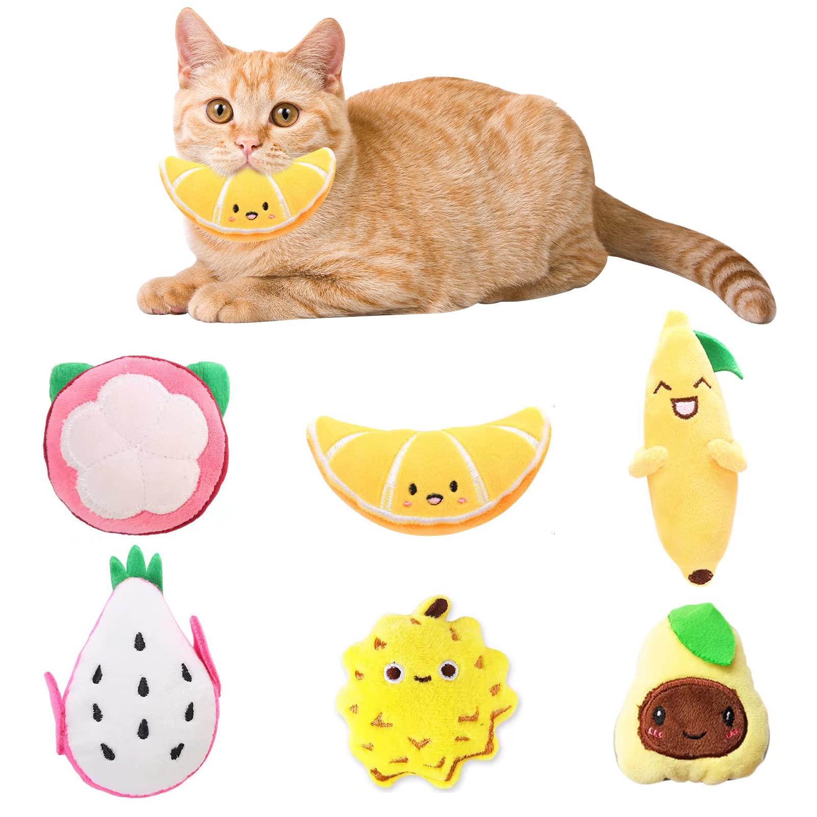 6 Pack Catnip Toys for Kittens - Durable Chew Resistant Interactive Cat Toys with Catnip, Plush Fruit Shapes for Indoor Cats - Promotes Dental Health, Great Gift for Cat Lovers (Apple, Banana, Strawberry) - Perfect for Playtime, Training & Stress Relief