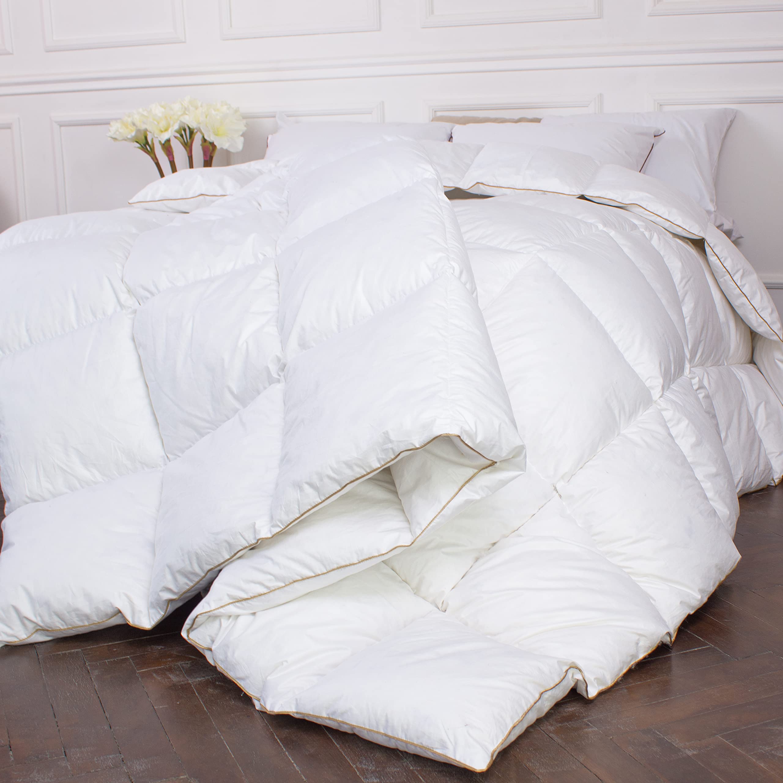 Premium White Feather Goose Down Comforter - 750 Fill Power, 2350g, 100% Natural Cotton Cover, Twin Size (White) - Ultra Warm Winter Bedding for Cozy Nights & Luxury Hotel-Style Comfort