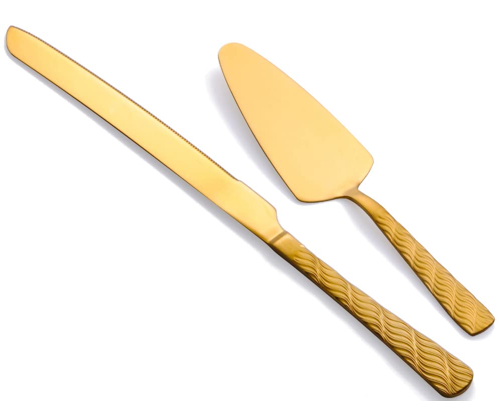 Premium Gold Cake Cutting Set - Stainless Steel Cake Knife & Server for Wedding, Birthday, Party | Elegant Cake Pie Cutter for Anniversary, Baby Shower & Special Events