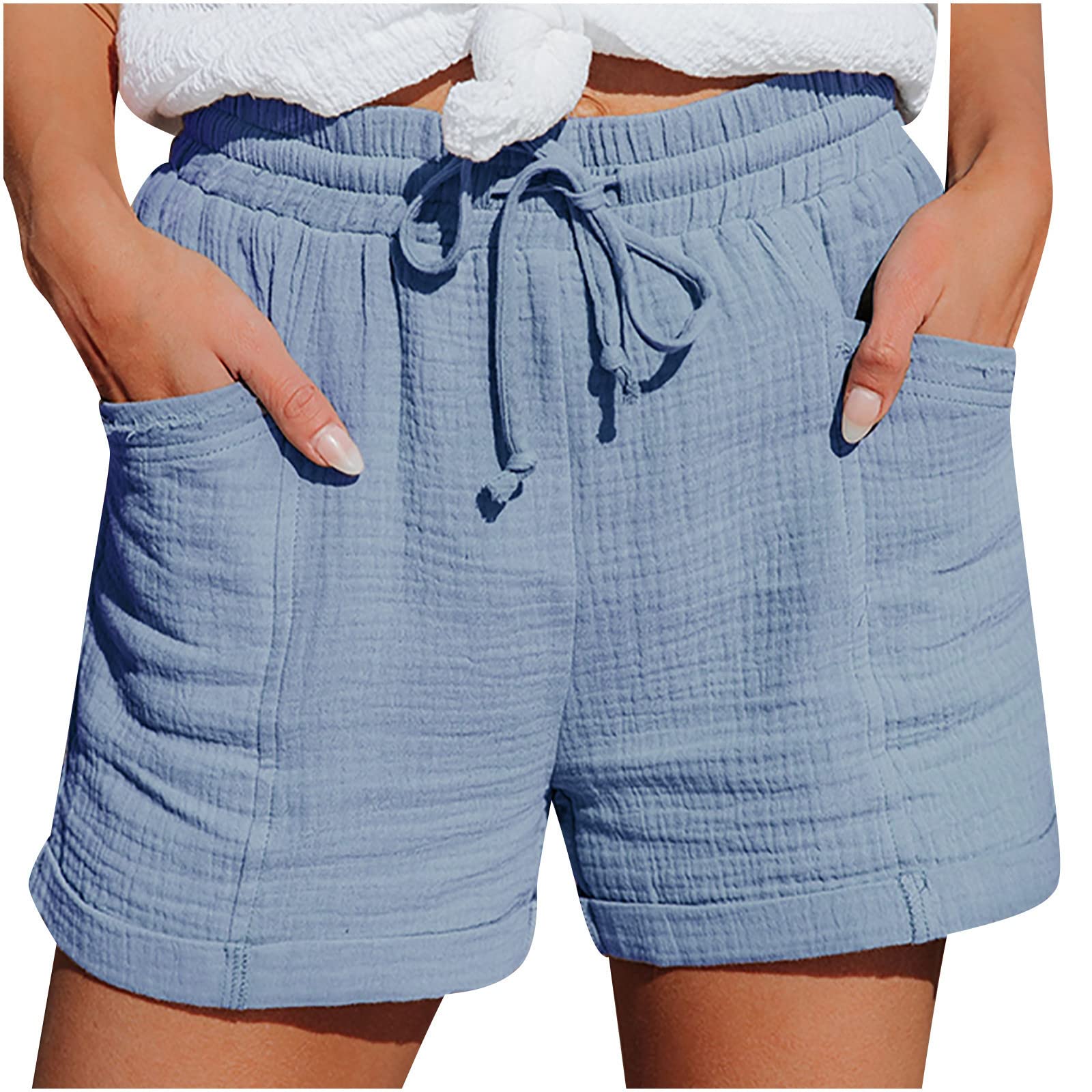 Women's High Waist Cotton Shorts with Pockets - Comfy Lounge & Casual Wear