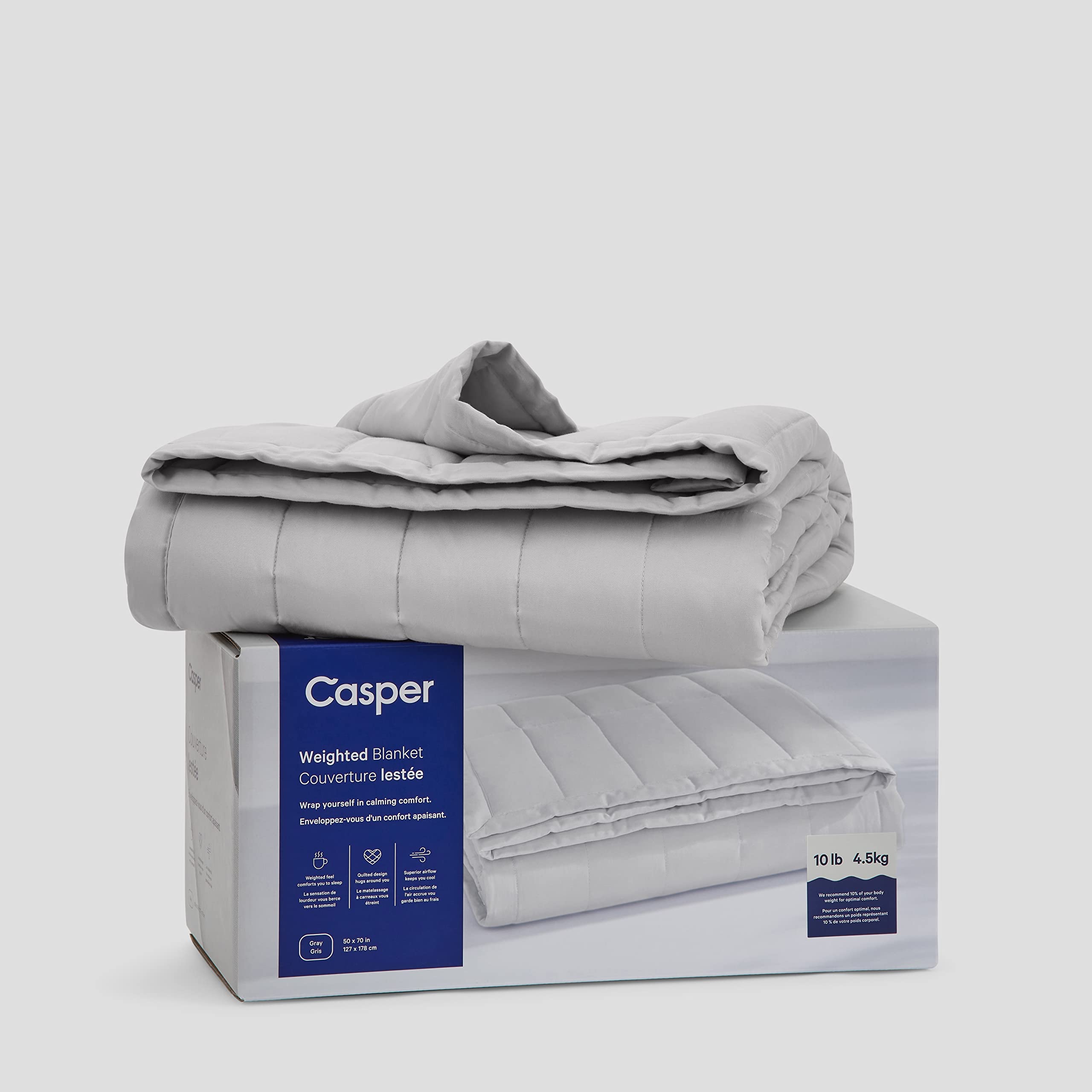Casper Sleep Weighted Blanket 15 lbs - Premium Gray Gravity Blanket for Adults - Anxiety Relief & Deep Sleep - Perfect for Stress Relief, Insomnia & Relaxation at Home or Travel