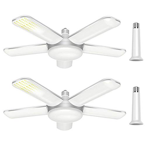 80W LED Garage Lights 2 Pack - 8000LM Adjustable Dimmable Shop Lights, 6500K Daylight White with 5 Flexible Panels - Perfect for Warehouse, Workshop, Basement & Garage Lighting (Energy Saving, Easy Installation)