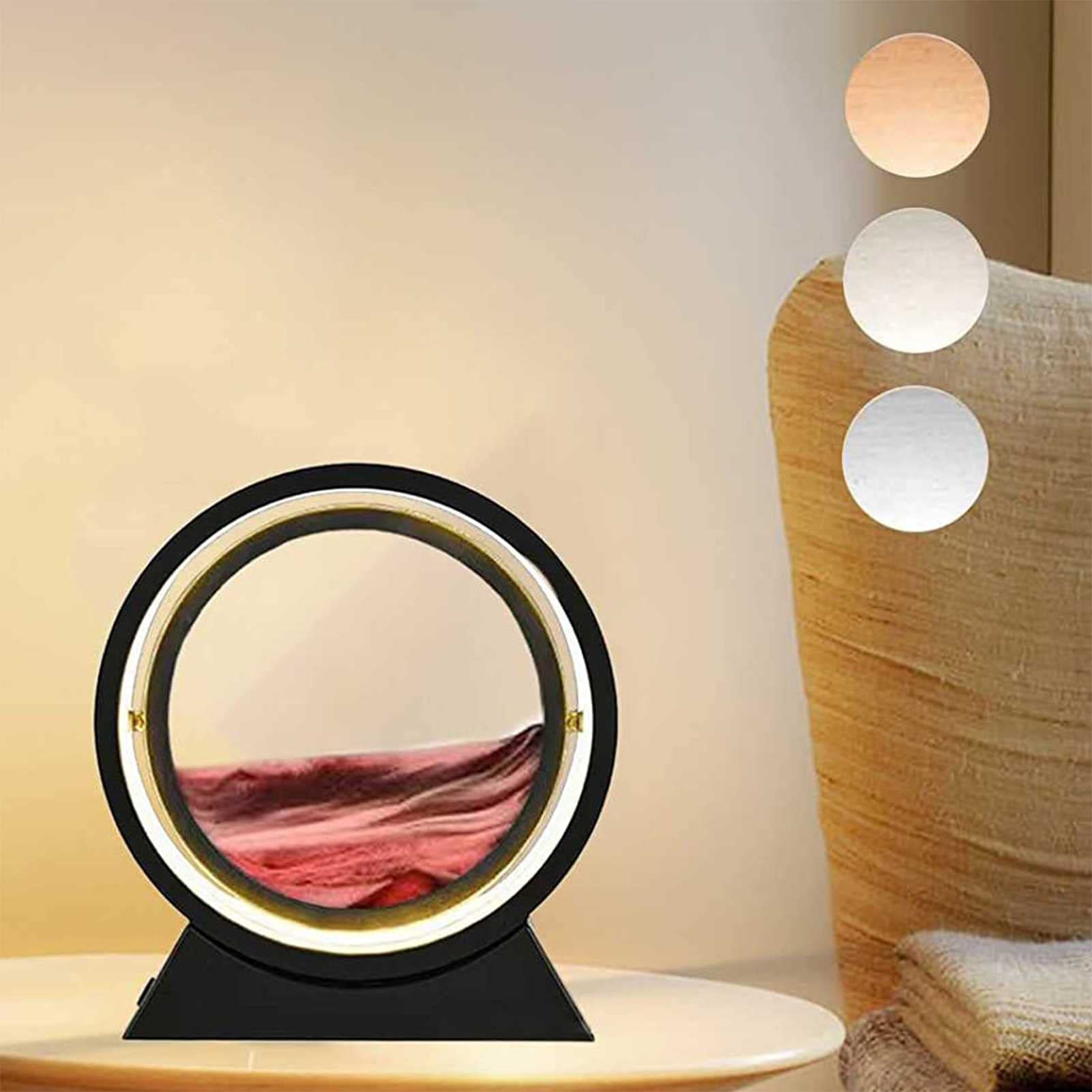 HSART Flowing Sand Painting Table Lamp - 3D Hourglass Moving Sand Desk Lamp with 360° Rotation & 3-Color Dimmable LED, Dynamic Round Glass Decor for Home Office, Meditation Relaxation Gift (Red) - Perfect for Stress Relief, Bedroom Night Light & Zen Decor