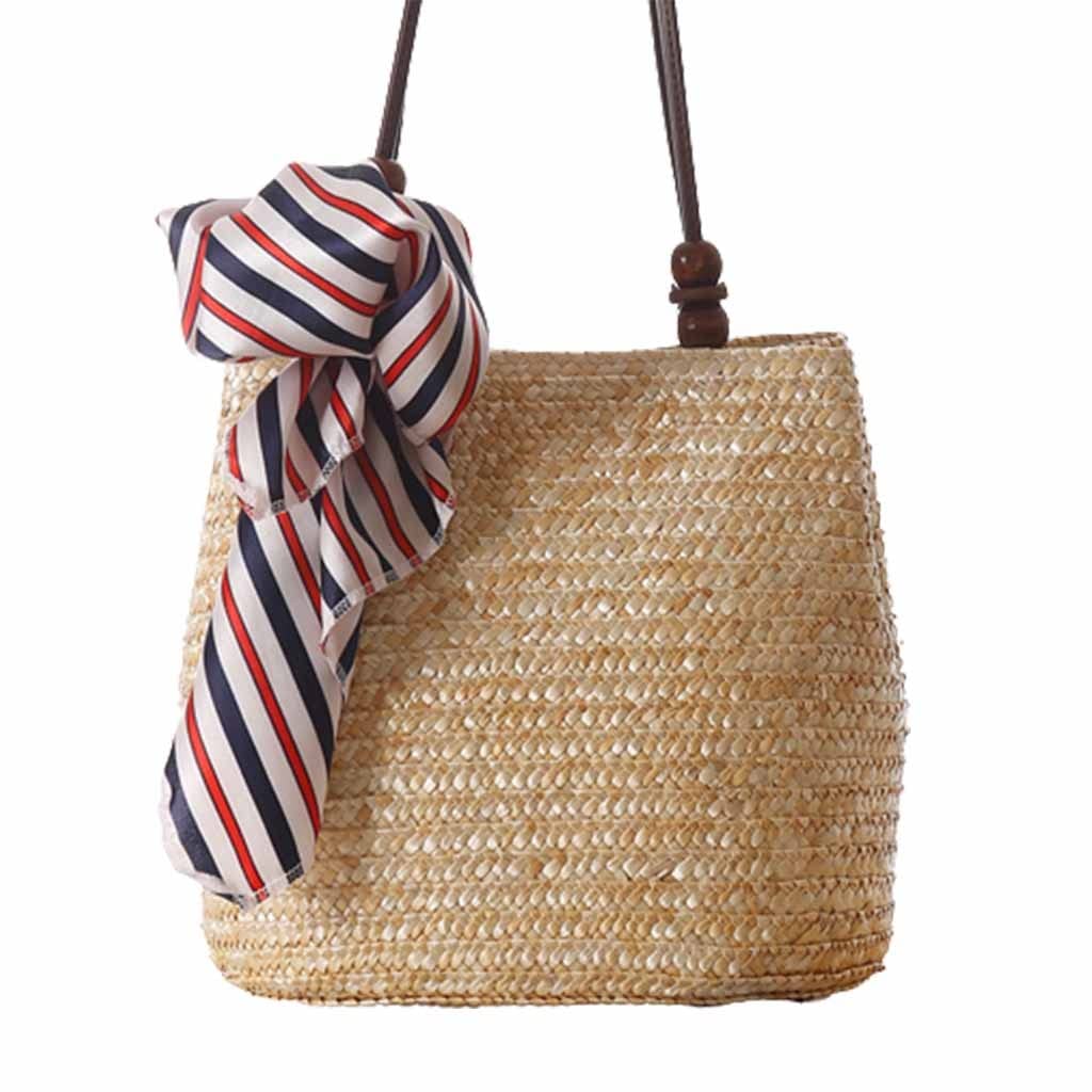 Straw Woven Shoulder Bag for Women - Fashion Beach Holiday Tote - Lightweight & Eco-Friendly Handbag for Travel, Shopping & Summer Outings (Beige)