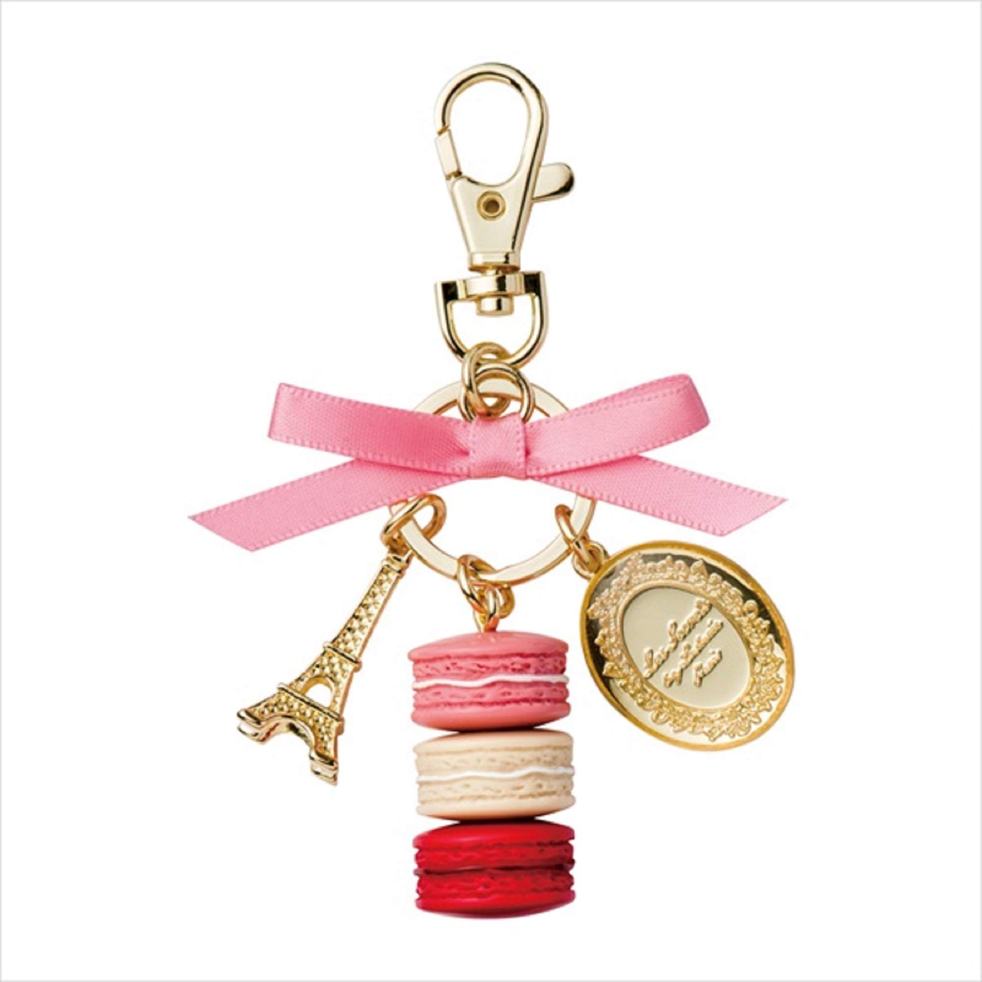 LADUREE Paris Eiffel Tower Macaron Charm Keychain - Rose Gold, Cute French Souvenir Gift for Women & Girls | Travel, Handbag, Backpack Accessory