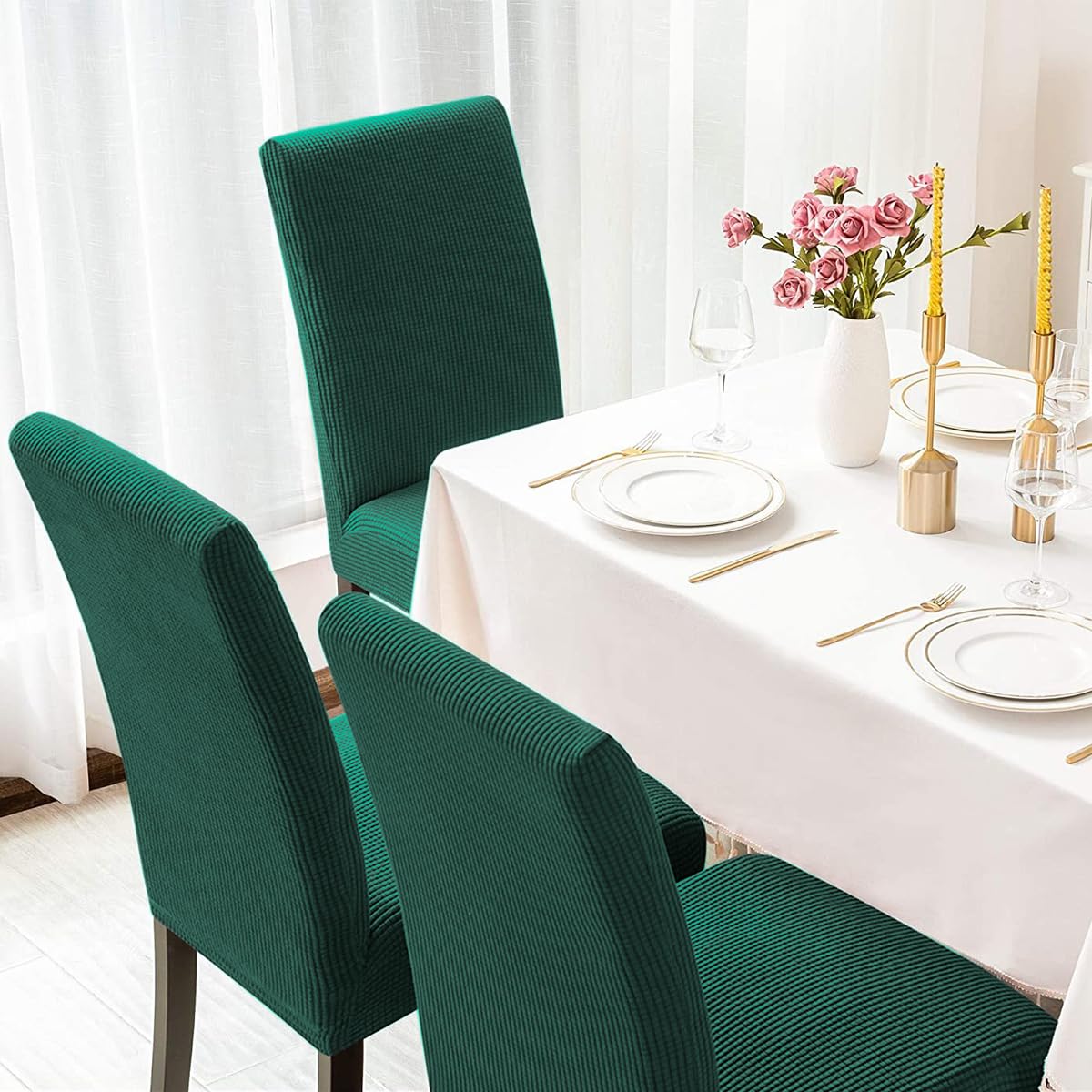 Aertiavty 4-Piece Dining Chair Covers Set - Stretchable Kitchen Chair Slipcovers for Parsons Chairs, Dark Cyan - Perfect for Home, Restaurant & Office Use