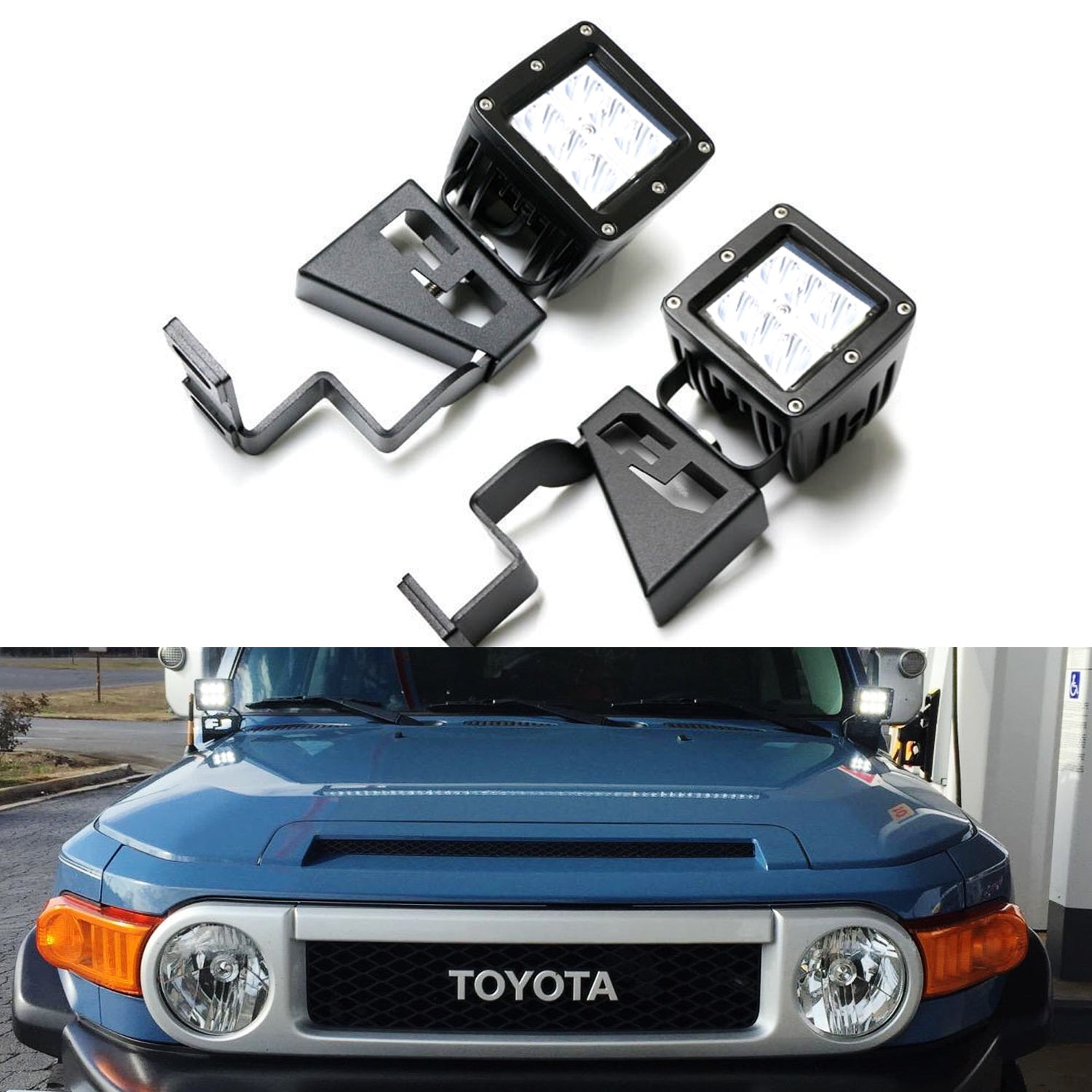 48W CREE LED Light Pods with Front Cowl Mounting Brackets for 2007-2014 Toyota FJ Cruiser - Off-Road Lighting, Fog Lights, Ditch Lights for Adventure & Night Driving