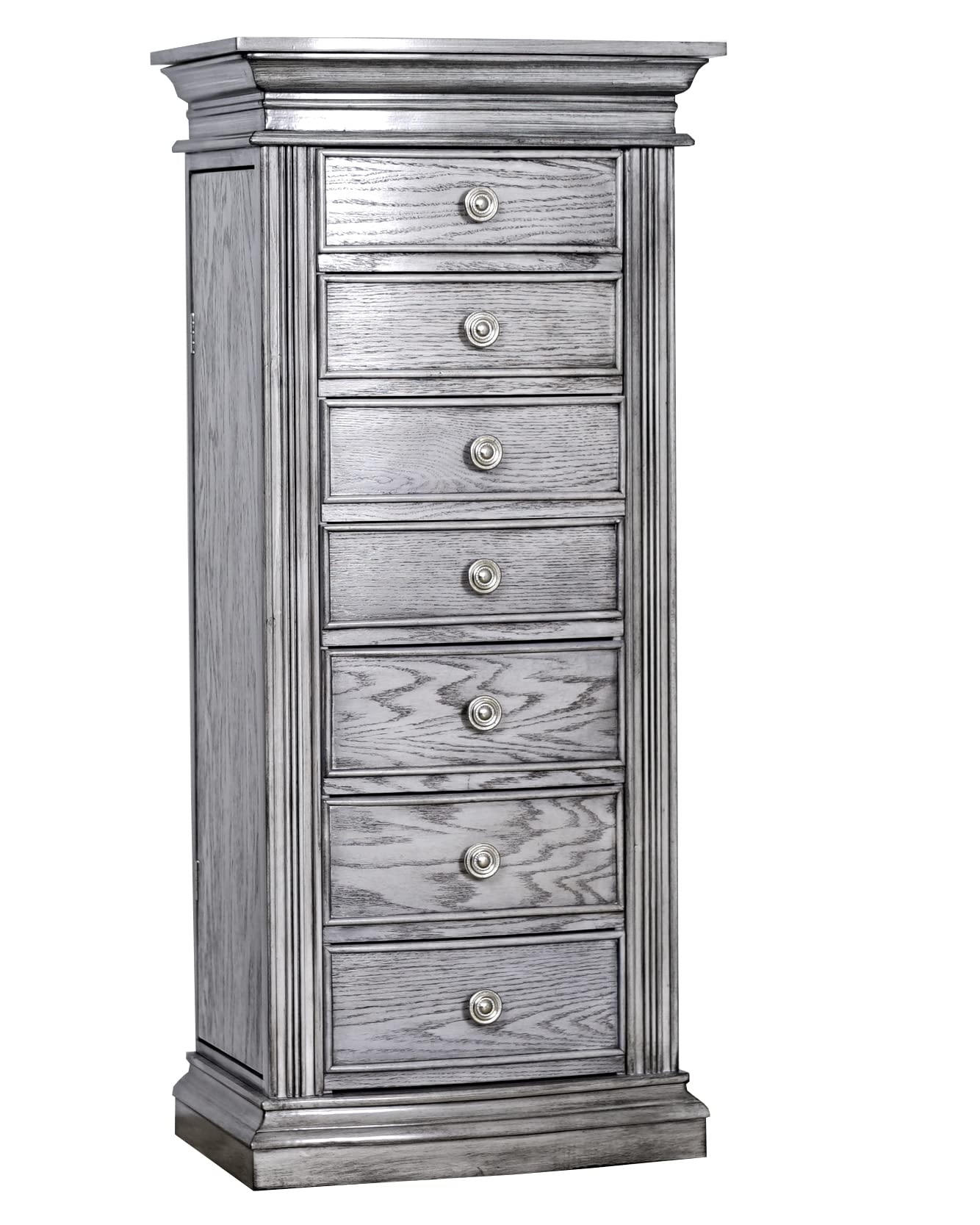 Lawson Standing Jewelry Armoire Cabinet with Mirror - 7 Drawers, 2 Side Doors for Necklace, Earring & Bracelet Storage - Grey Jewelry Organizer Chest for Bedroom, Closet or Dressing Room