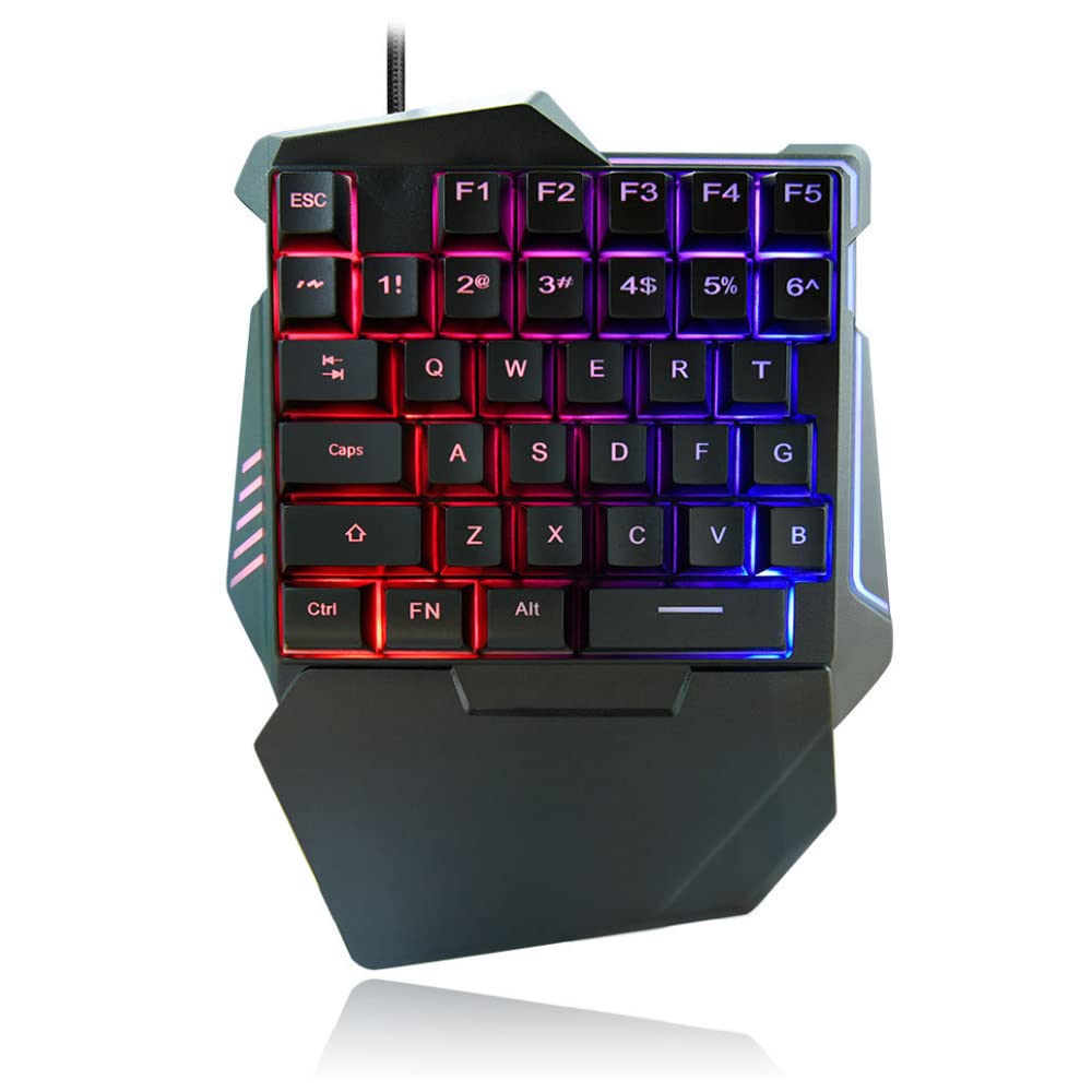 One-Hand Gaming Keyboard 35 Keys, RGB Backlit USB Keypad for Esports & Multimedia Gaming