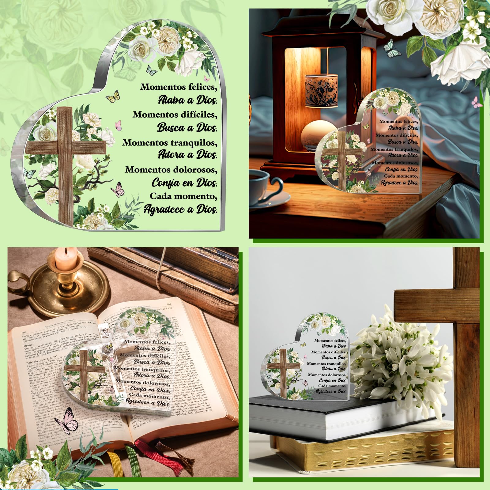 Shellwei Spanish Mother's Day Acrylic Christian Gift for Women - Religious Inspirational Decor with Bible Verse Heart - Perfect Christian Desk Decor, Grandma Gift, Mothers Day & Birthday Scripture Present (Fresh) - Ideal for Home, Office & Church Decorations