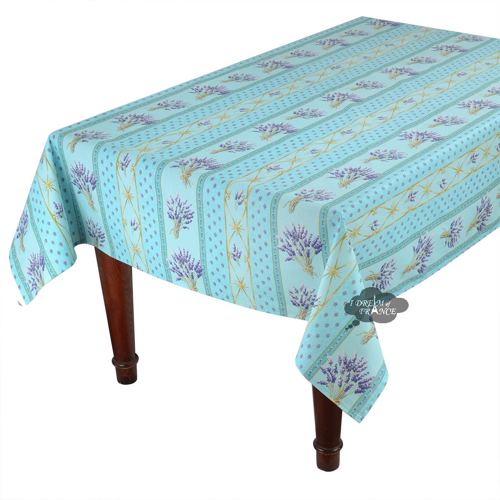 60x108 Inch Lavender Blue Acrylic Coated Cotton Tablecloth - French Provence Style Rectangular Dining Table Cover by Le Cluny | Perfect for Farmhouse Weddings, Outdoor Picnics & Elegant Dinner Parties