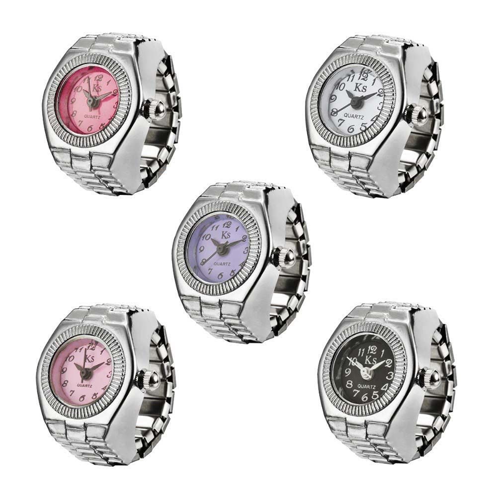 Unisex Metal Watch Ring - Elastic Strap, Quartz, Alloy Jewelry for Men & Women - Black - Perfect for Casual & Formal Wear