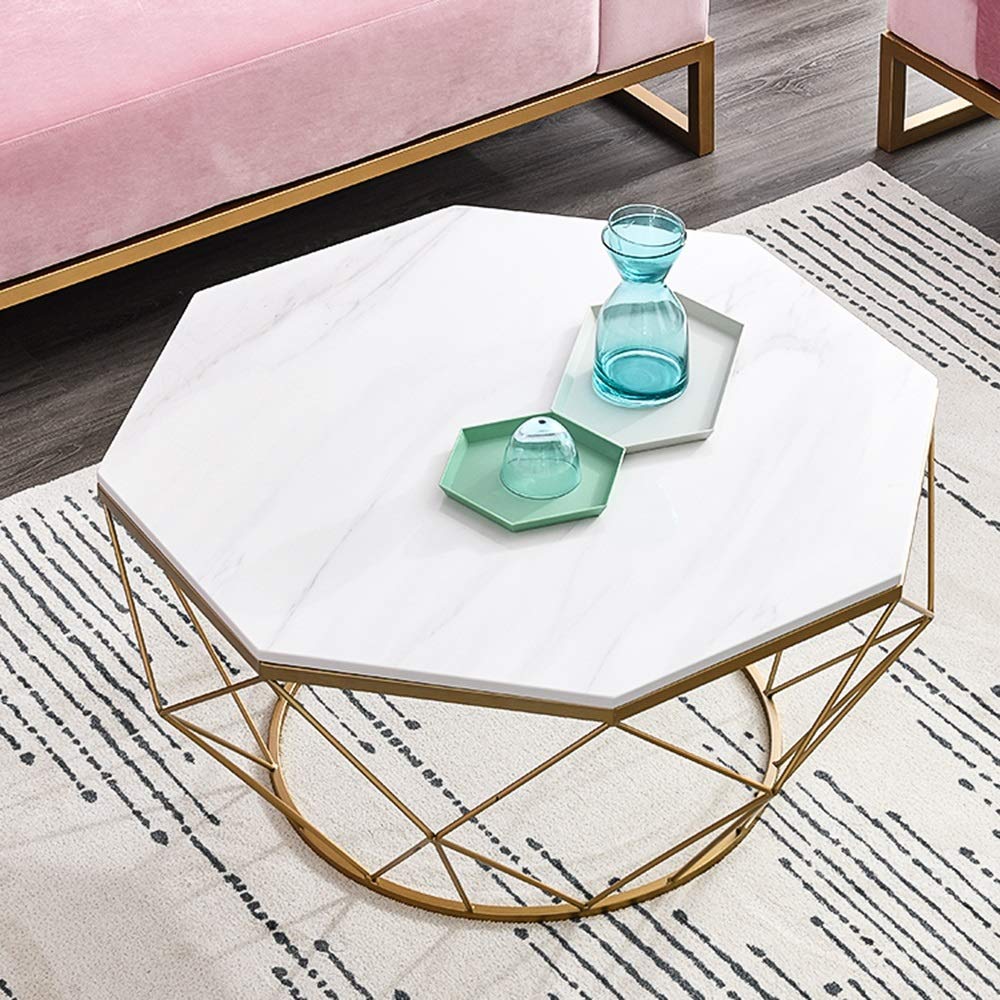 Modern Marble Coffee Table with Metal Legs - 22