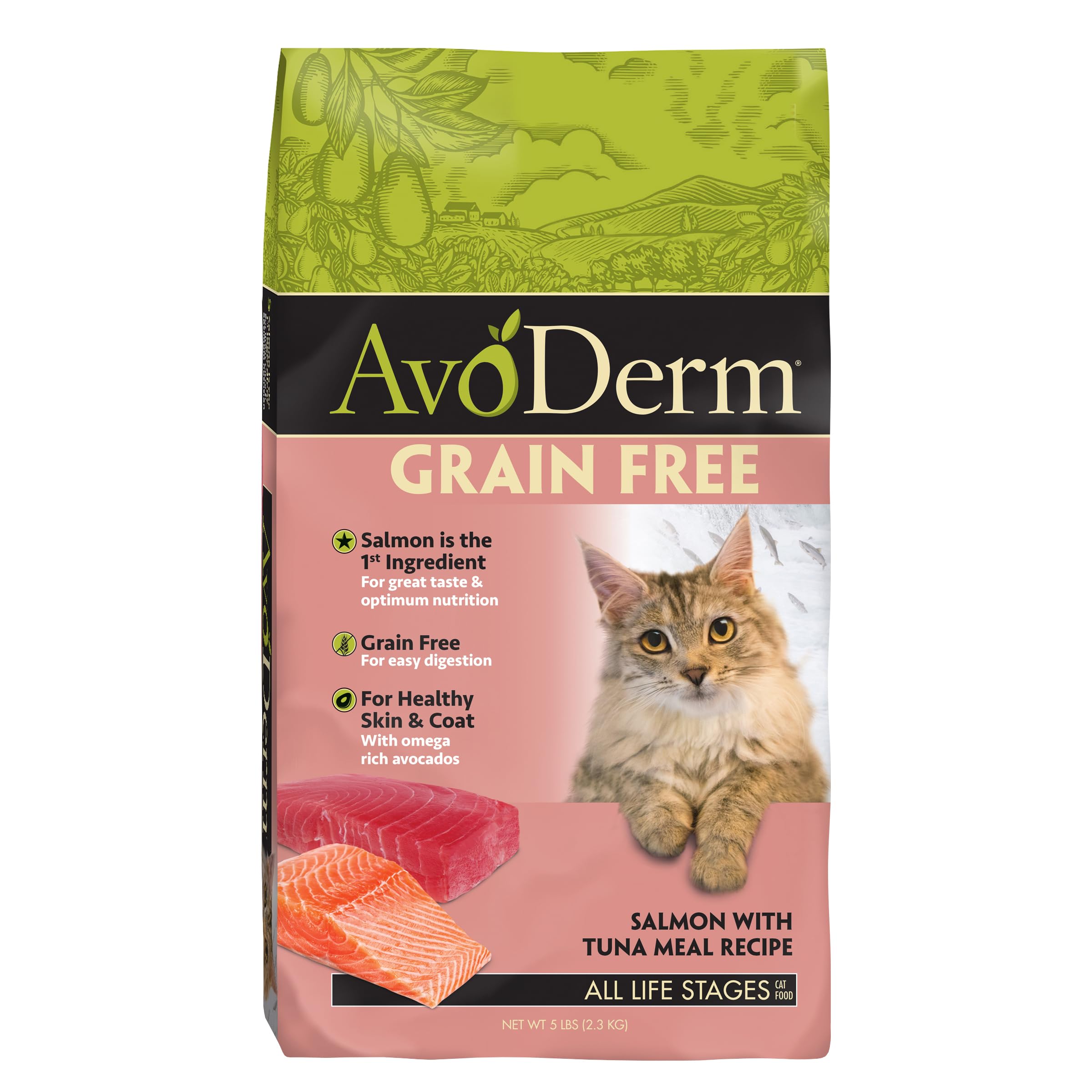 AvoDerm Natural Grain-Free Salmon & Tuna Dry Dog Food - 5 lb Bag for Healthy Skin & Coat - Perfect for Adult Dogs with Sensitive Stomachs