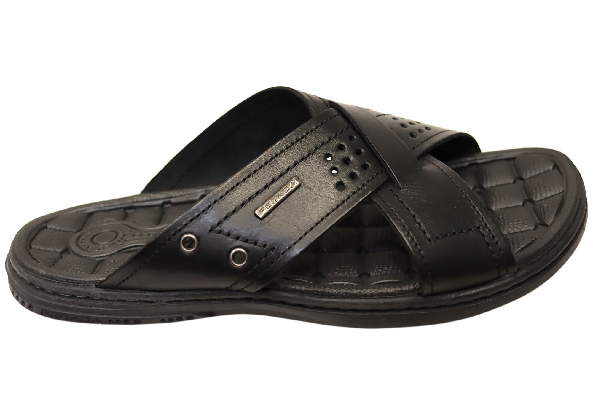 **Perry Men's Comfortable Leather Slides Sandals - Handmade in Brazil - Perfect for Casual Wear, Beach & Poolside**
