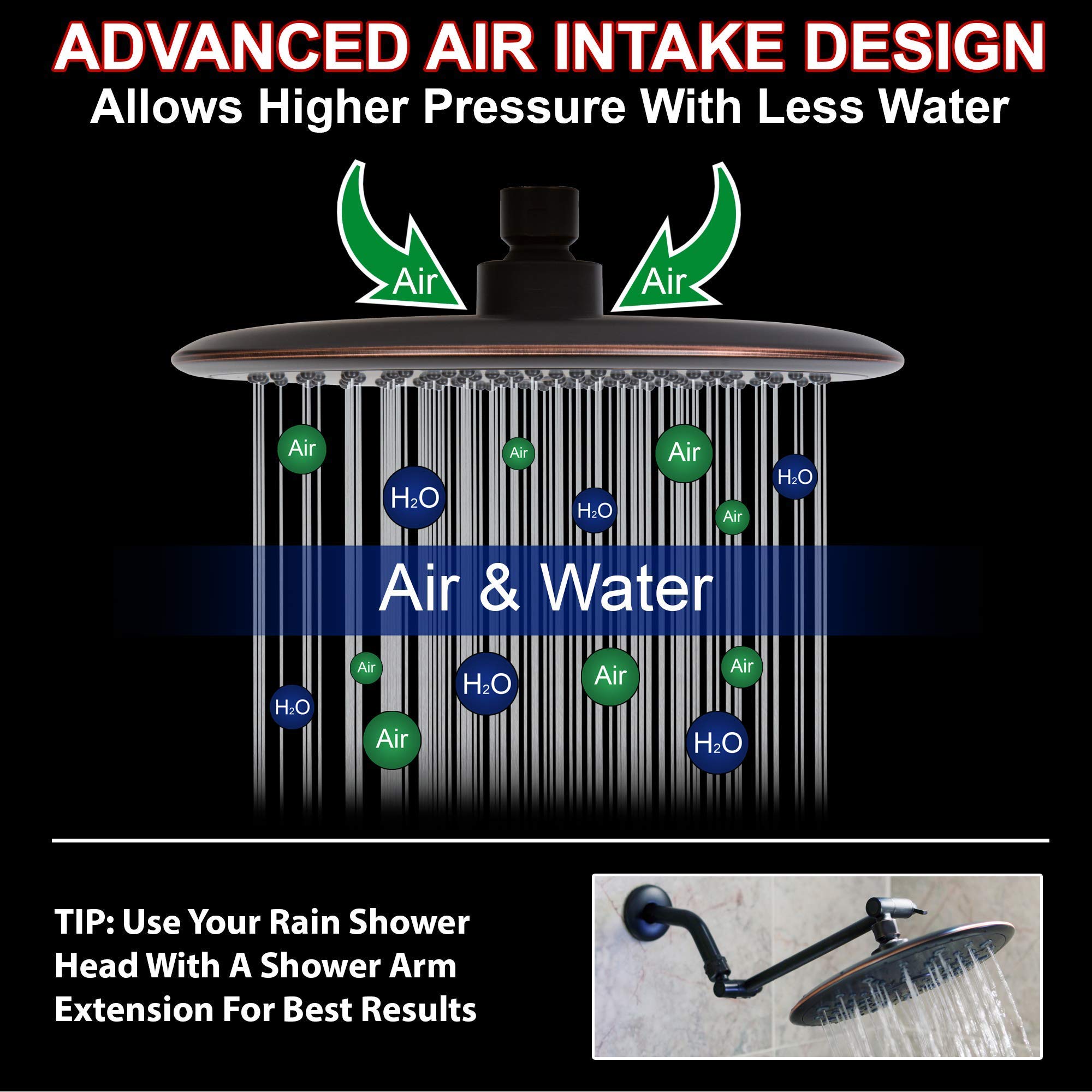 9 Inch Luxury Rain Shower Head with Water Filter & Adjustable Extension Arm - Chlorine Removal, 1.8 GPM Flow Rate, Oil-Rubbed Bronze Finish - Perfect for Spa-Like Bathroom Experience & Hard Water Areas