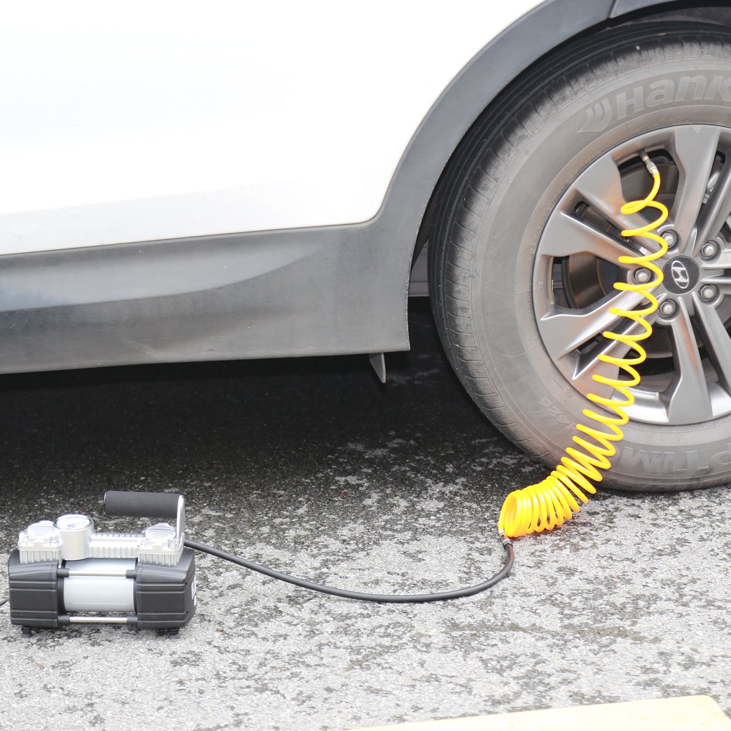 Portable 12V 150PSI Tire Inflator Air Compressor Pump for Car, SUV, Motorcycle, Bicycle - Digital Gauge, Twin Cylinder, 5M Hose & Battery Clamps - Emergency Roadside Assistance, Garage & Travel Use